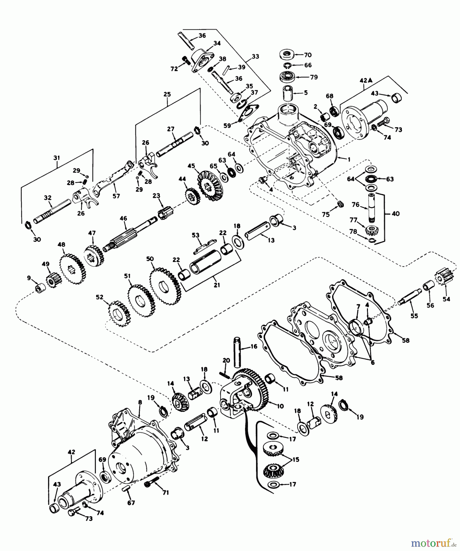 Toro Neu Mowers, Lawn & Garden Tractor Seite 1 55055 (800) - Toro 800 Electric Lawn Tractor, 1971 (1000001-1999999) TRANSAXLE PEERLESS MODEL NO. 615 ASSEMBLY