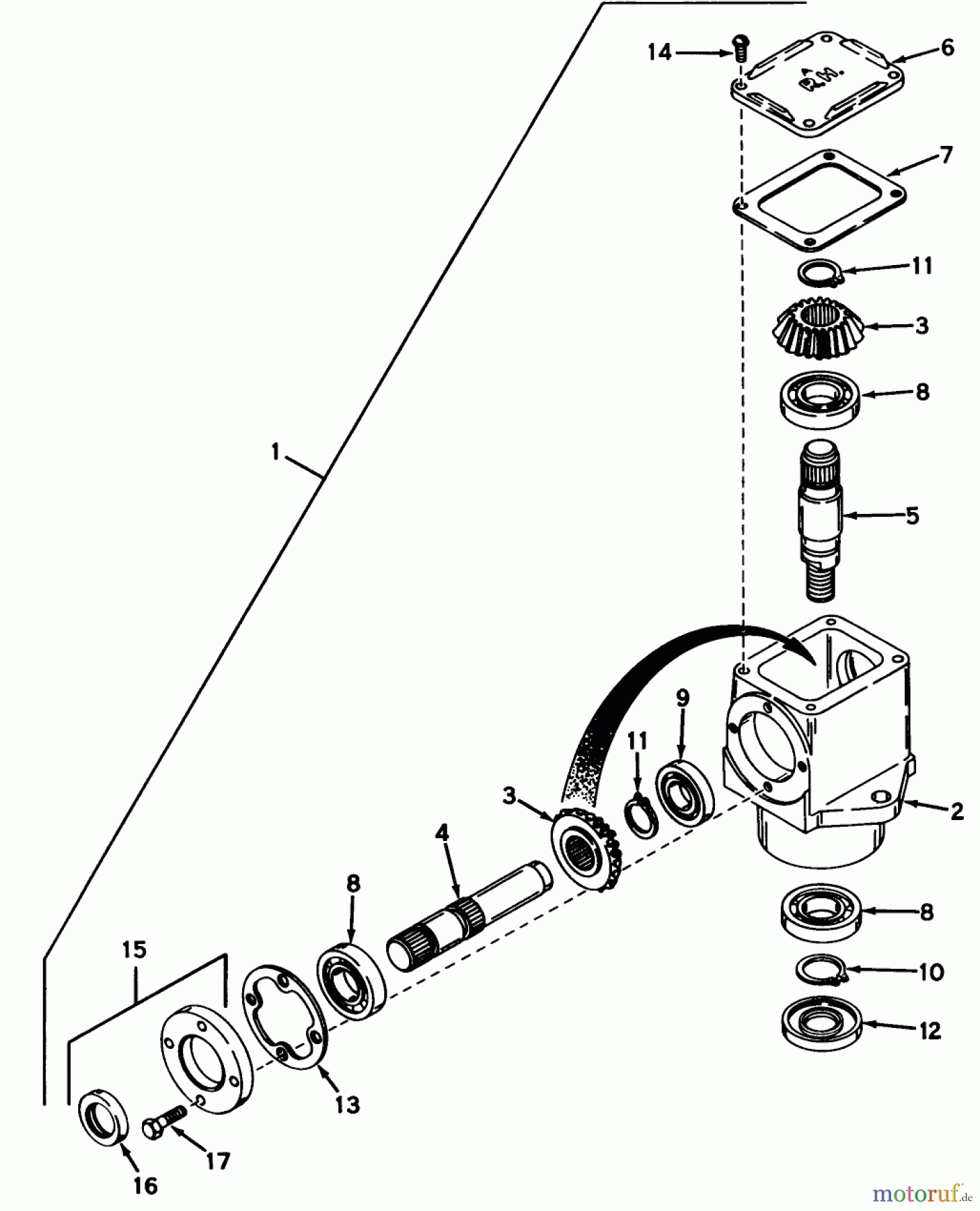 Toro Neu Mowers, Lawn & Garden Tractor Seite 1 55302 (950) - Toro 950 Suburban Lawn Tractor, 1969 (9000001-9999999) RIGHT ANGLE GEAR BOX ASSEMBLY