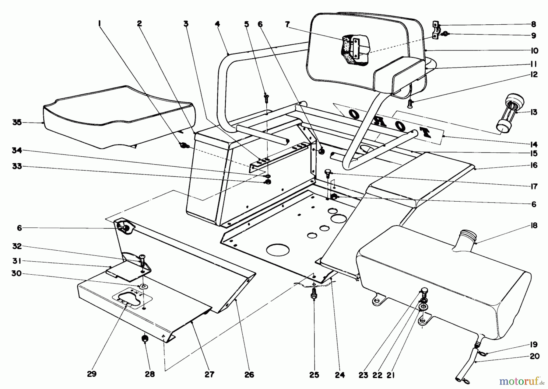 Toro Neu Mowers, Lawn & Garden Tractor Seite 1 55302 (950) - Toro 950 Suburban Lawn Tractor, 1969 (9000001-9999999) SEAT AND FENDER ASSEMBLY