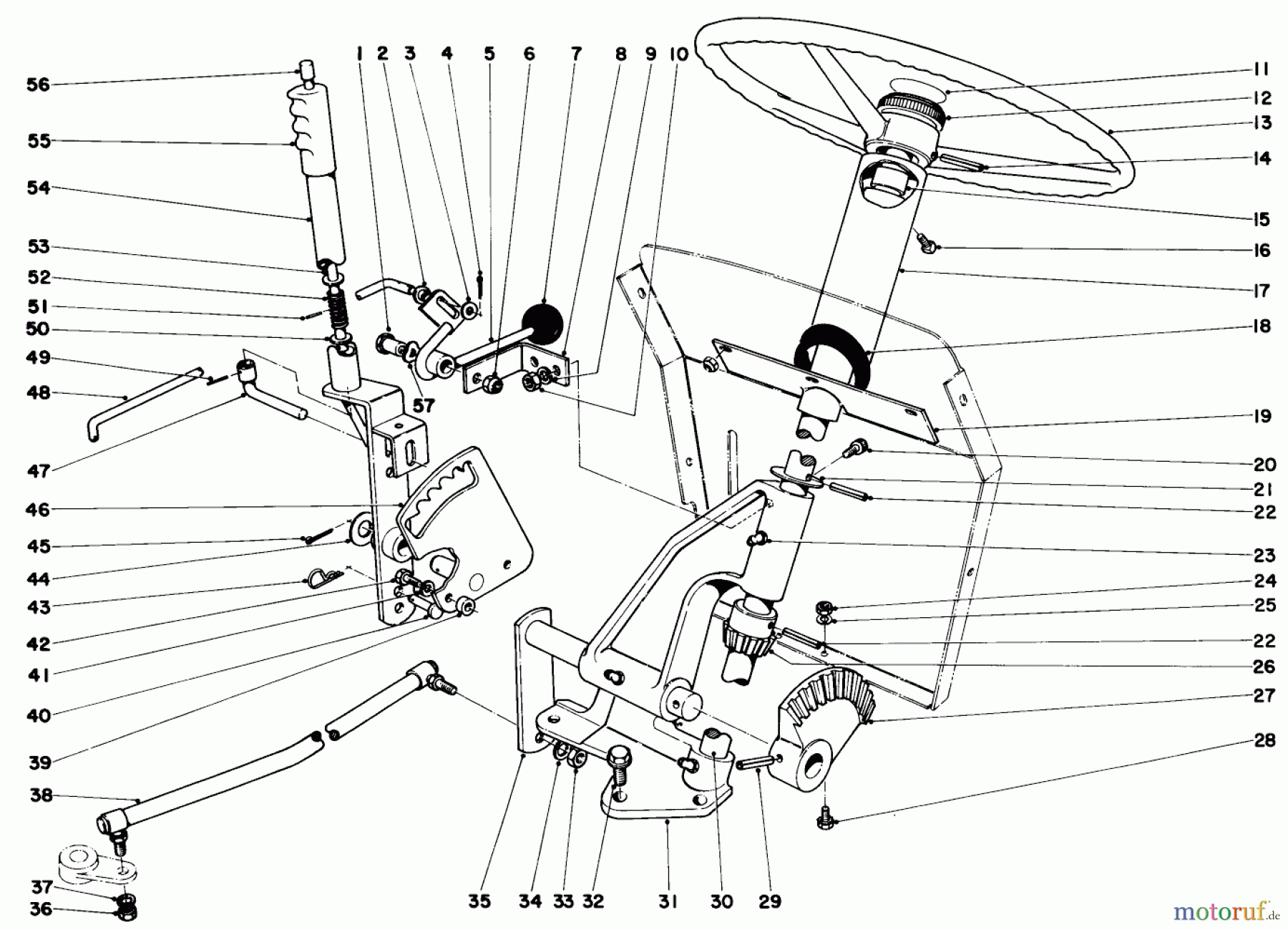 Toro Neu Mowers, Lawn & Garden Tractor Seite 1 55302 (950) - Toro 950 Suburban Lawn Tractor, 1969 (9000001-9999999) STEERING AND LIFT ARM ASSEMBLY