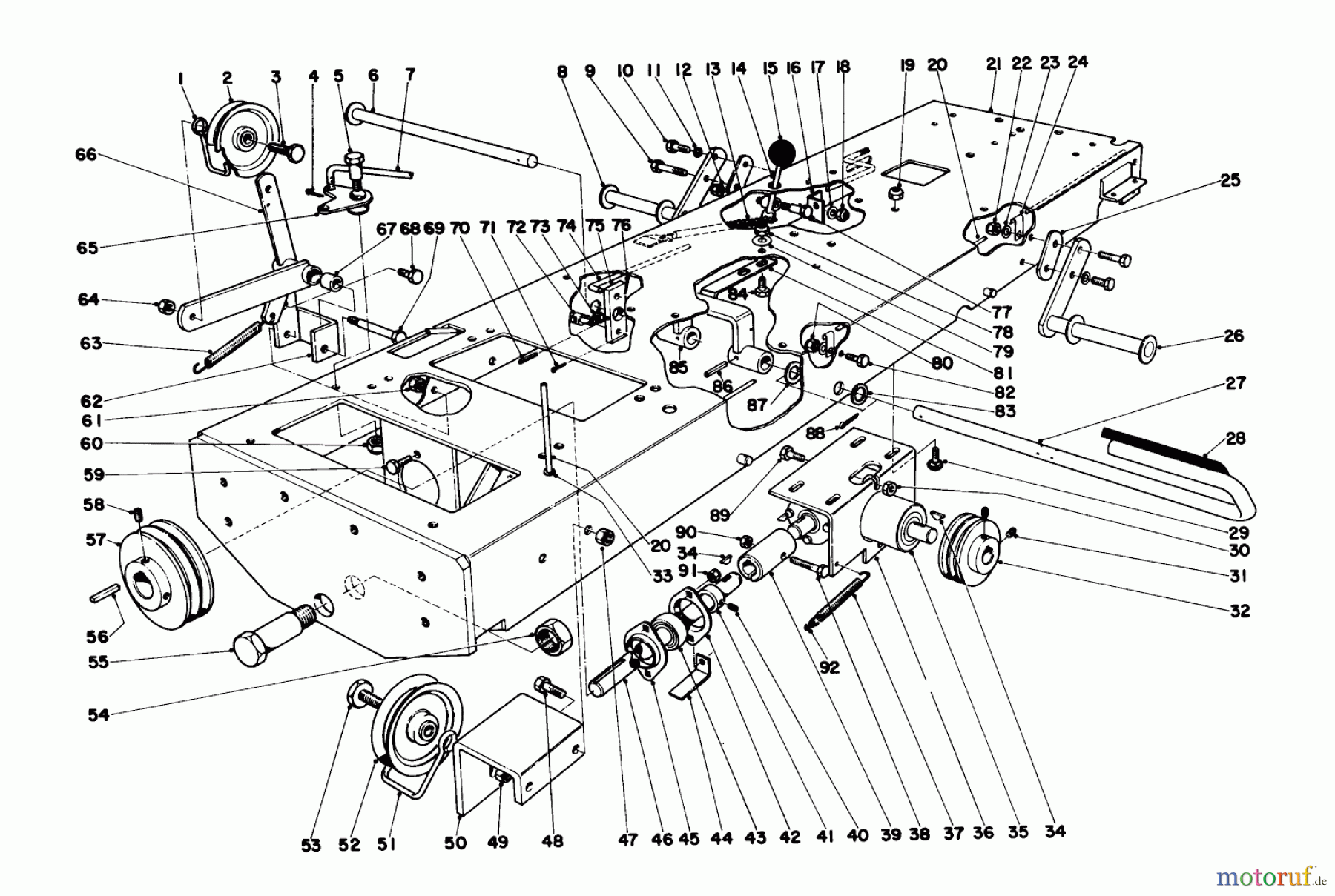 Toro Neu Mowers, Lawn & Garden Tractor Seite 1 55302 (950) - Toro 950 Suburban Lawn Tractor, 1970 (0000001-0999999) CHASSIS ASSEMBLY