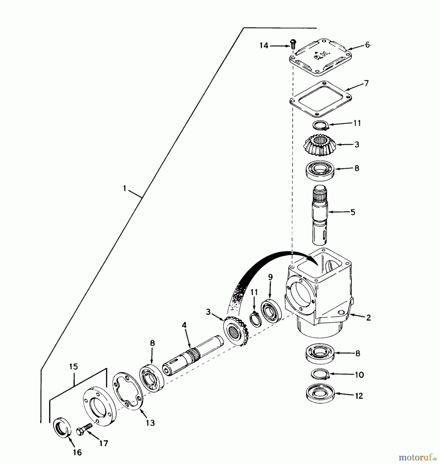 Toro Neu Mowers, Lawn & Garden Tractor Seite 1 55302 (950) - Toro 950 Suburban Lawn Tractor, 1970 (0000001-0999999) RIGHT ANGLE GEAR BOX ASSEMBLY MODEL P1487-P91