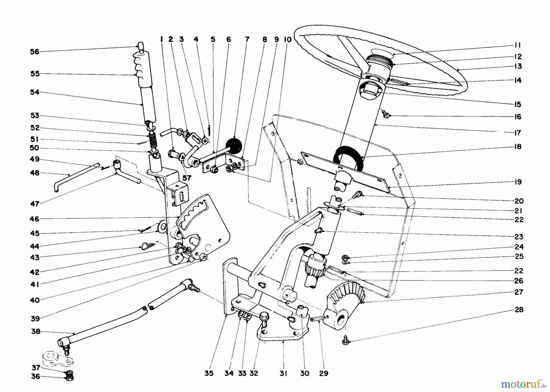 Toro Neu Mowers, Lawn & Garden Tractor Seite 1 55302 (950) - Toro 950 Suburban Lawn Tractor, 1970 (0000001-0999999) STEERING AND LIFT ARM ASSEMBLY