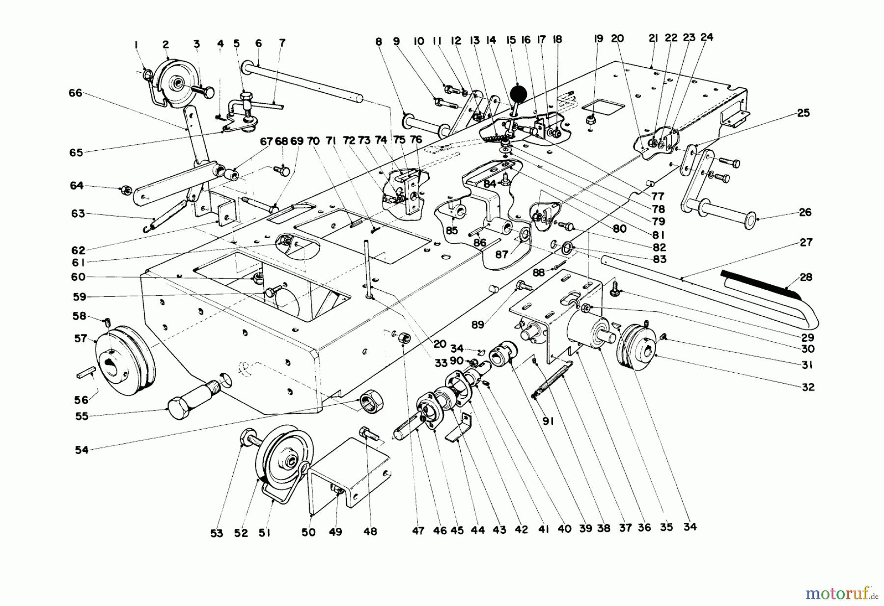 Toro Neu Mowers, Lawn & Garden Tractor Seite 1 55302 (950) - Toro 950 Suburban Lawn Tractor, 1971 (1000001-1999999) CHASSIS ASSEMBLY