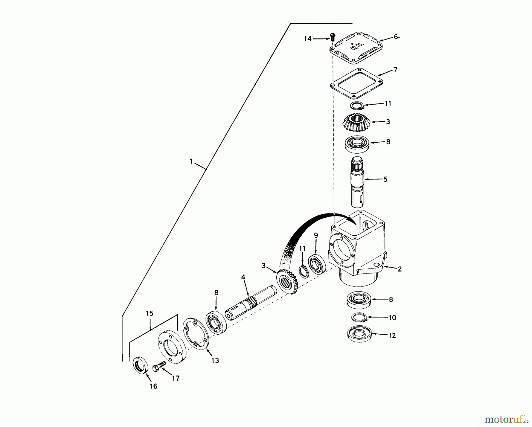 Toro Neu Mowers, Lawn & Garden Tractor Seite 1 55302 (950) - Toro 950 Suburban Lawn Tractor, 1971 (1000001-1999999) RIGHT ANGLE GEAR BOX ASSEMBLY MODEL P1487-P91