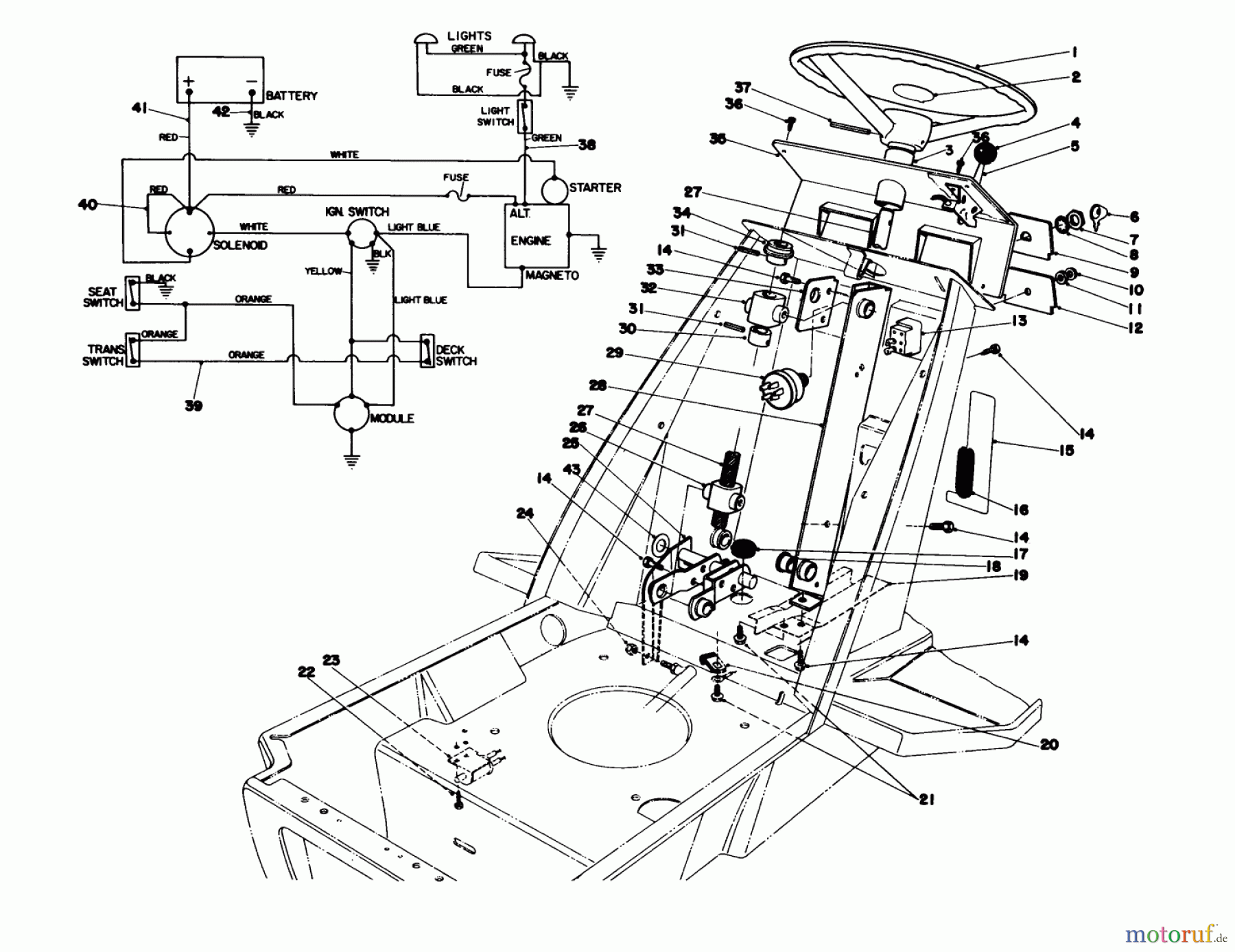 Toro Neu Mowers, Lawn & Garden Tractor Seite 1 57360 (11-32) - Toro 11-32 Lawn Tractor, 1978 (8000001-8999999) STEERING WHEEL & DASH ASSEMBLY