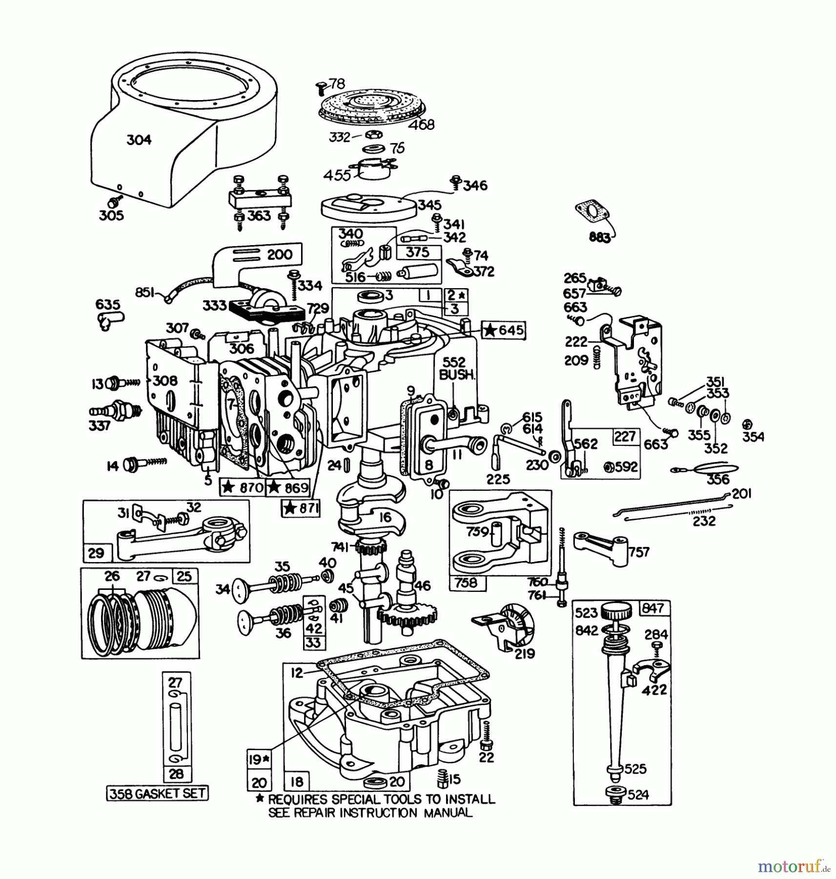 Toro Neu Mowers, Lawn & Garden Tractor Seite 1 57360 (11-32) - Toro 11-32 Lawn Tractor, 1979 (9000001-9999999) ENGINE BRIGGS & STRATTON MODEL 191707-5641-01 (MODEL 57300)