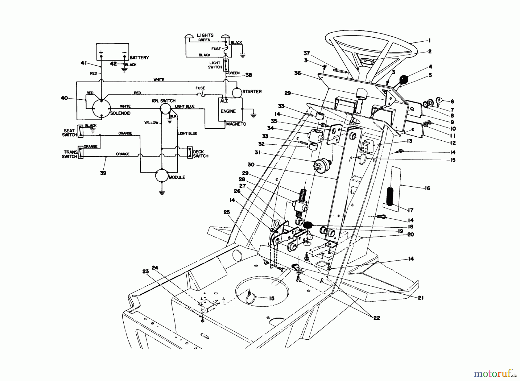 Toro Neu Mowers, Lawn & Garden Tractor Seite 1 57360 (11-32) - Toro 11-32 Lawn Tractor, 1979 (9000001-9999999) STEERING WHEEL & DASH ASSEMBLY
