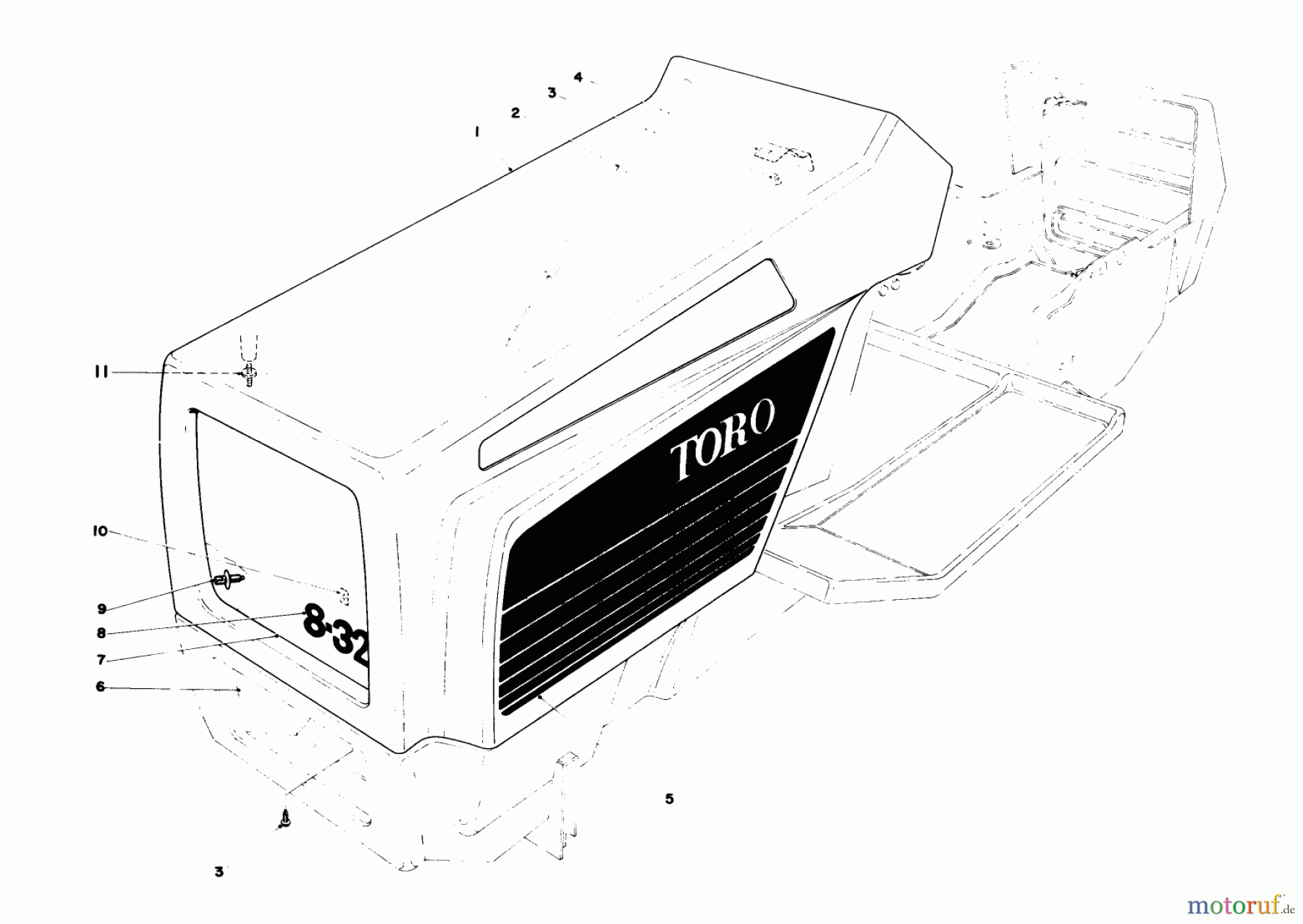 Toro Neu Mowers, Lawn & Garden Tractor Seite 1 57360 (11-32) - Toro 11-32 Lawn Tractor, 1980 (0000001-0999999) HOOD ASSEMBLY MODEL 57300
