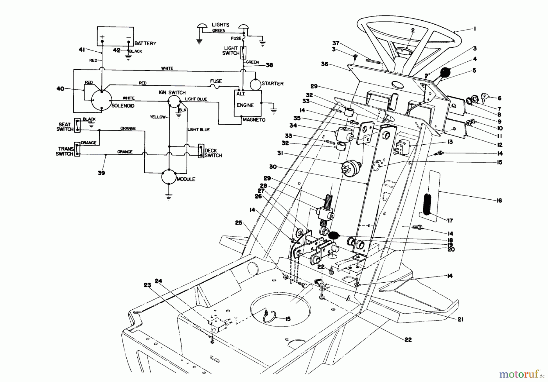 Toro Neu Mowers, Lawn & Garden Tractor Seite 1 57360 (11-32) - Toro 11-32 Lawn Tractor, 1980 (0000001-0999999) STEERING WHEEL & DASH ASSEMBLY