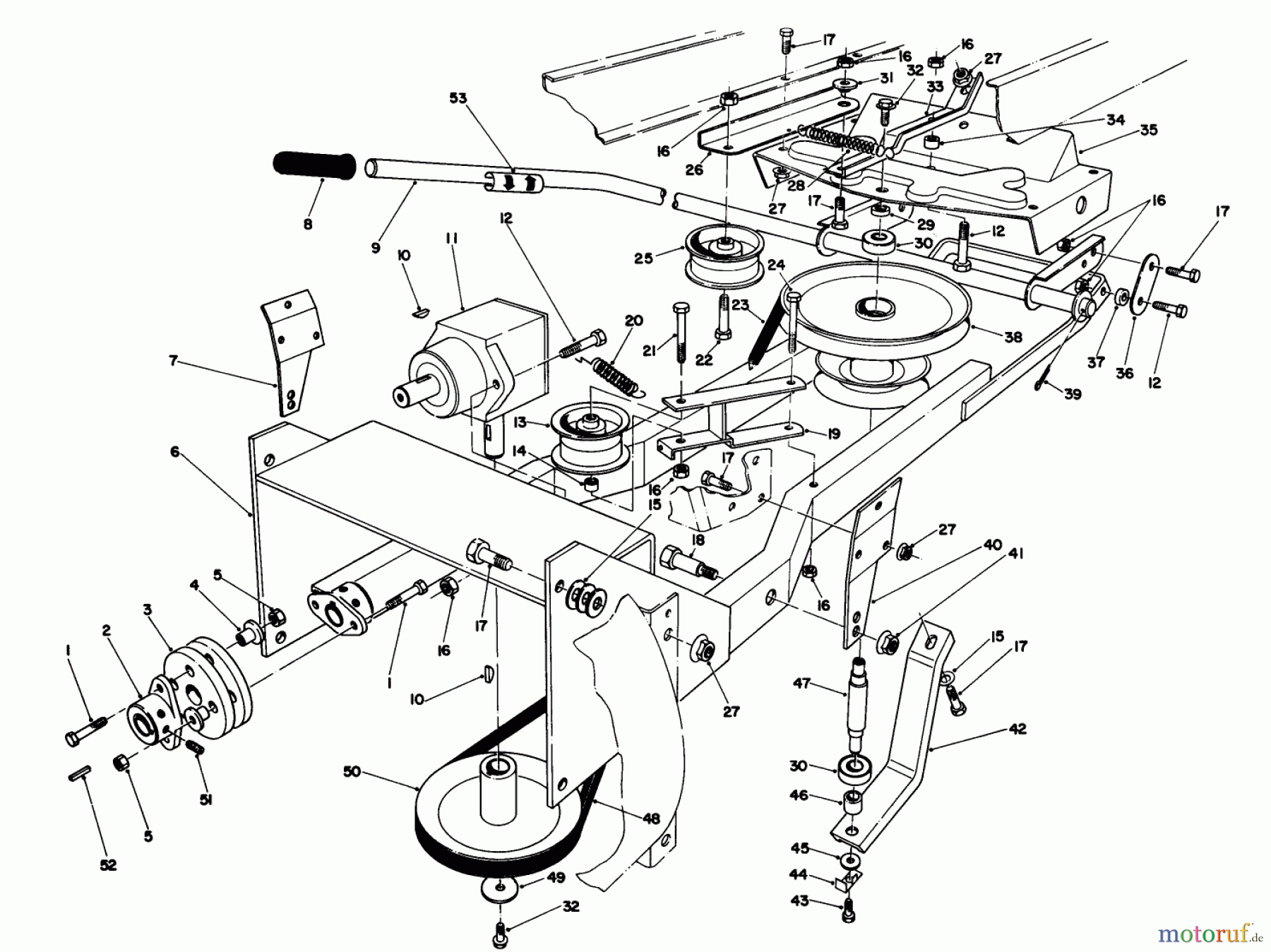  Toro Neu Mowers, Lawn & Garden Tractor Seite 1 57360 (11-32) - Toro 11-32 Lawn Tractor, 1984 (4000001-4999999) FRAME & PULLEY ASSEMBLY 36