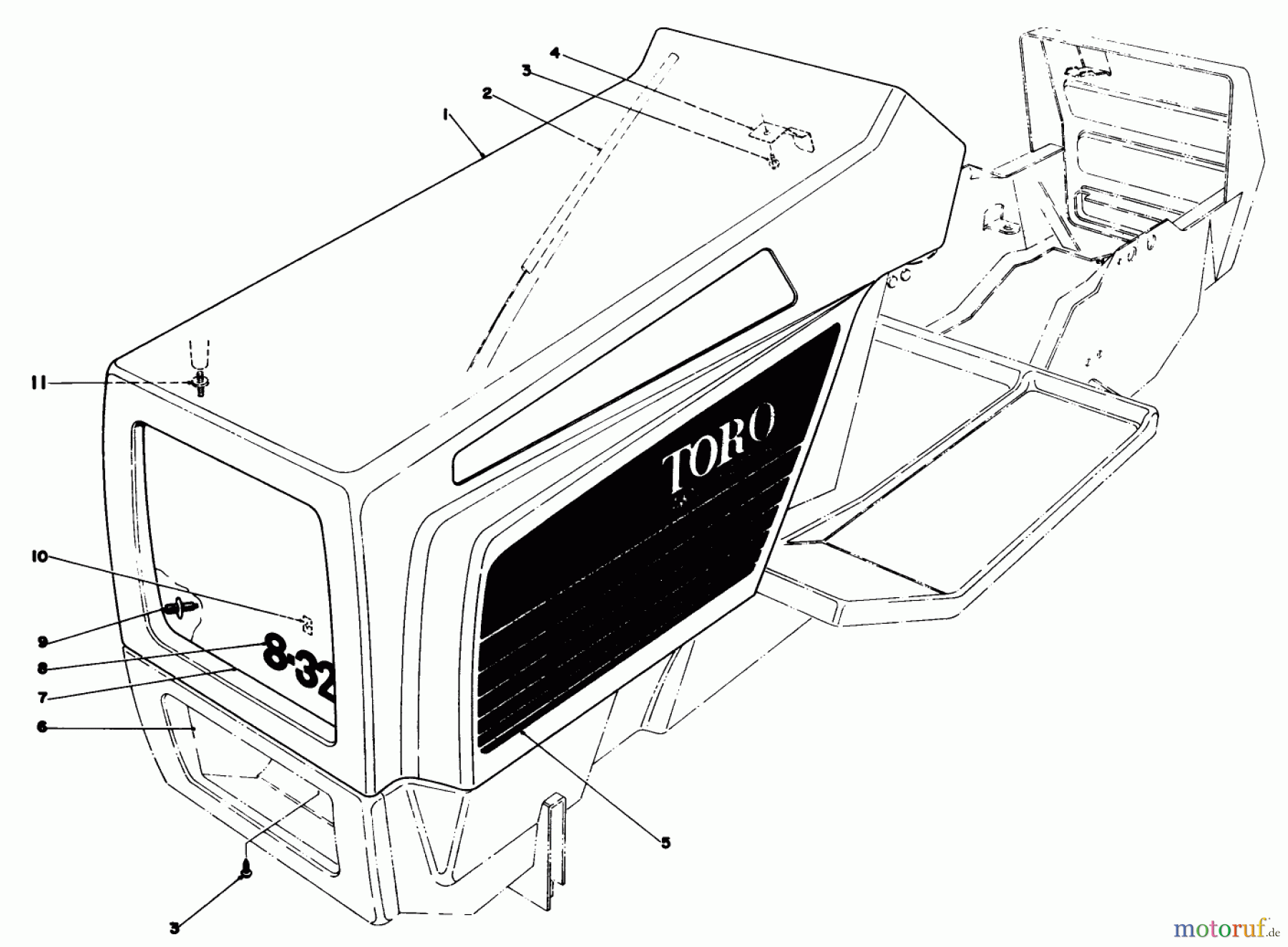  Toro Neu Mowers, Lawn & Garden Tractor Seite 1 57360 (11-32) - Toro 11-32 Lawn Tractor, 1984 (4000001-4999999) HOOD ASSEMBLY MODEL 57300