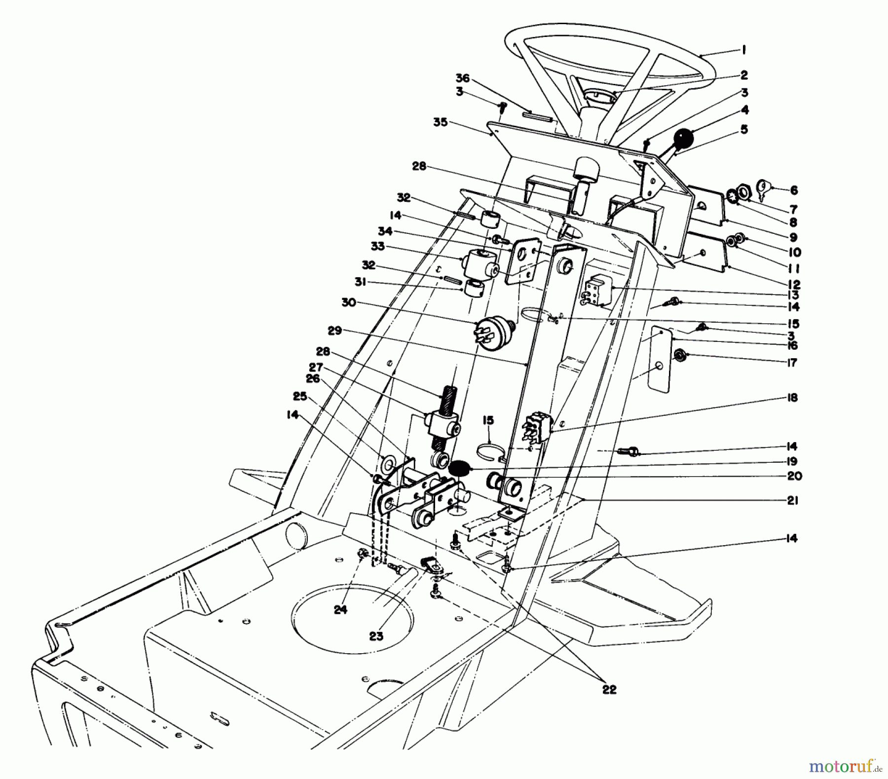 Toro Neu Mowers, Lawn & Garden Tractor Seite 1 57360 (11-32) - Toro 11-32 Lawn Tractor, 1984 (4000001-4999999) STEERING WHEEL & DASH ASSEMBLY