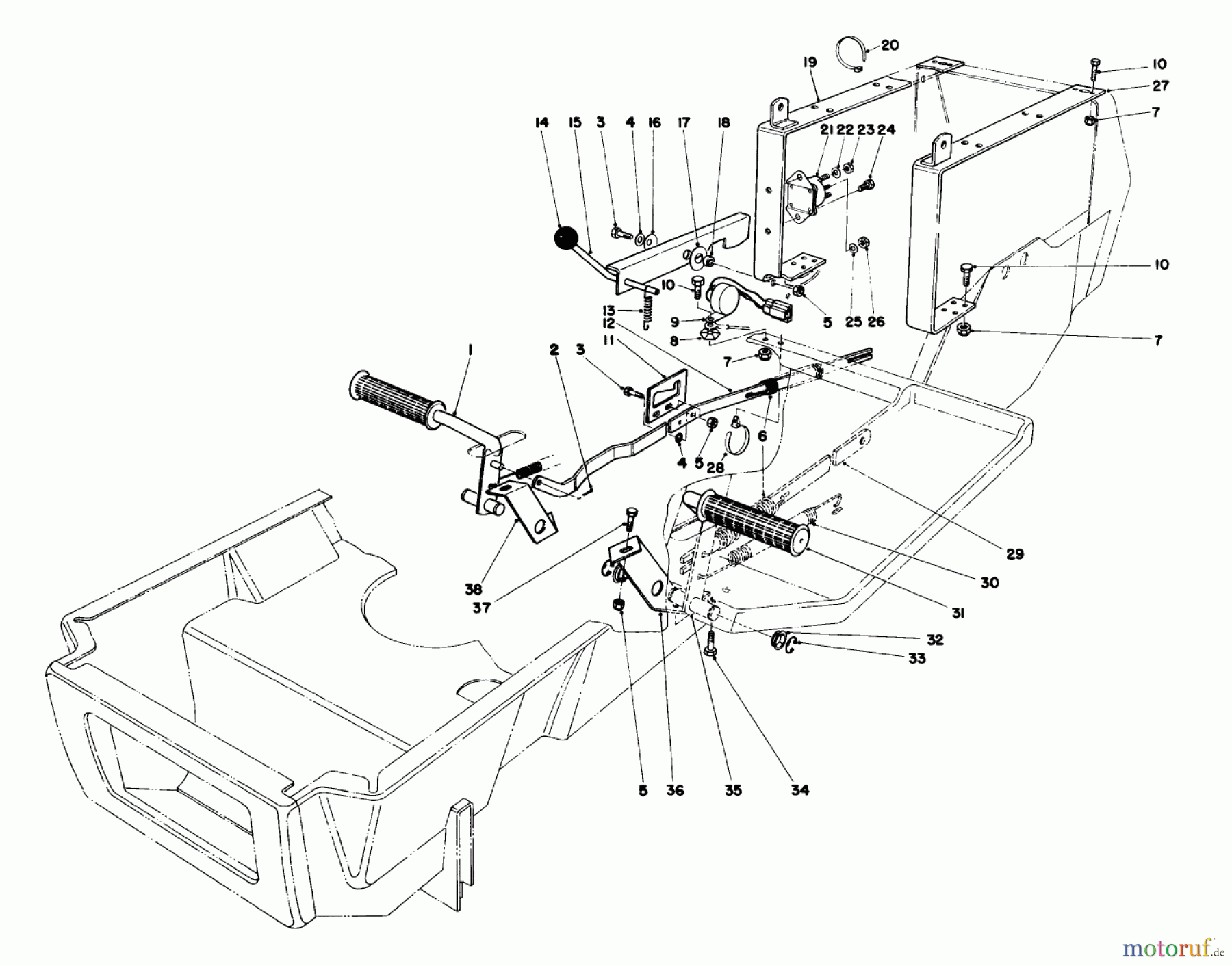 Toro Neu Mowers, Lawn & Garden Tractor Seite 1 57360 (11-32) - Toro 11-32 Lawn Tractor, 1985 (5000001-5999999) BRAKE & CLUTCH PEDAL ASSEMBLY