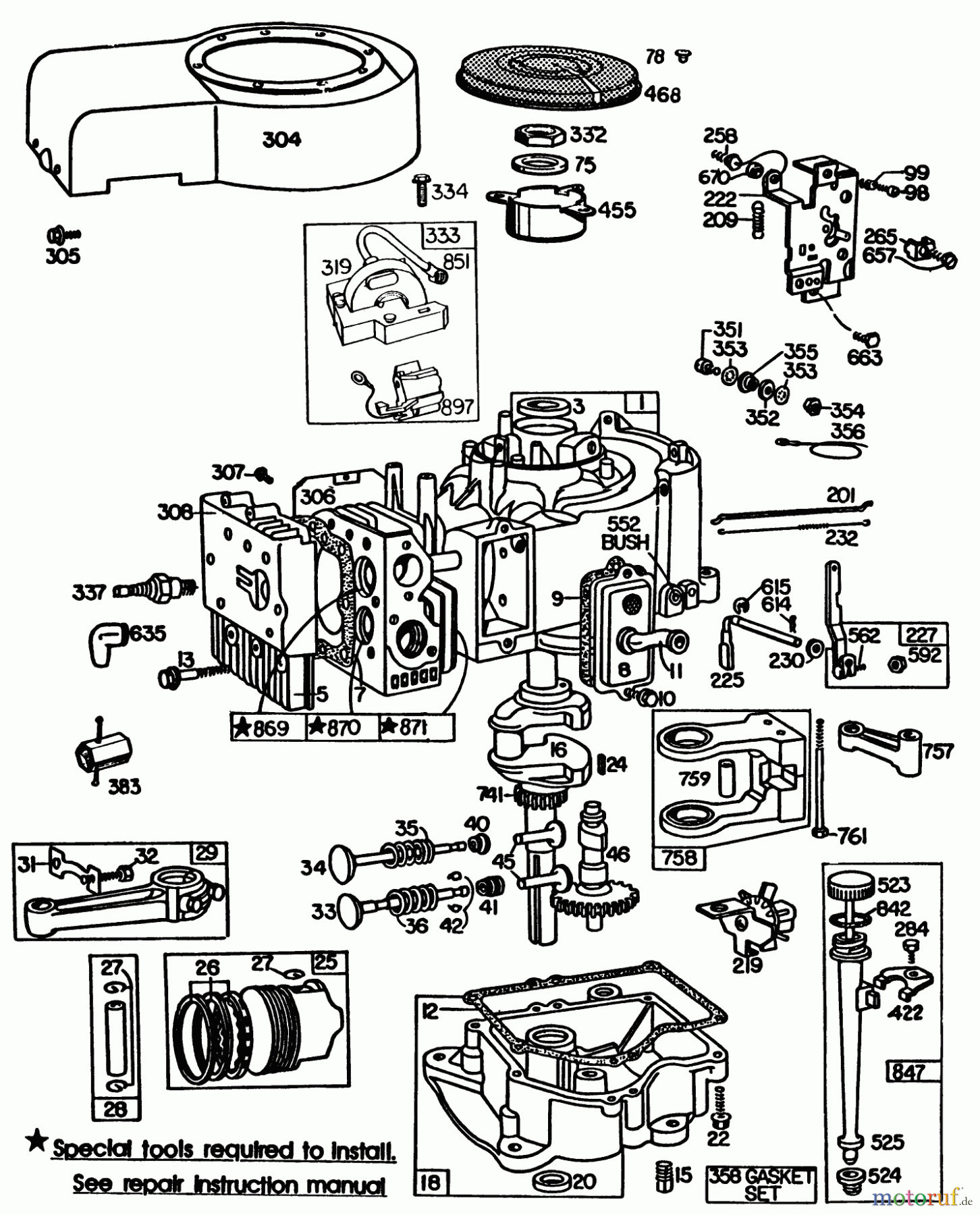Toro Neu Mowers, Lawn & Garden Tractor Seite 1 57356 (11-42) - Toro 11-42 Lawn Tractor, 1983 (3000001-3999999) ENGINE BRIGGS & STRATTON MODEL 252707-0637-01