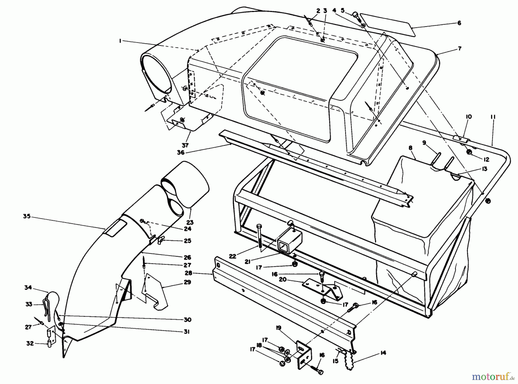  Toro Neu Mowers, Lawn & Garden Tractor Seite 1 57360 (11-32) - Toro 11-32 Lawn Tractor, 1986 (6000001-6999999) TWIN BAGGER GRASS CATCHER MODEL NO. 59122 (OPTIONAL)
