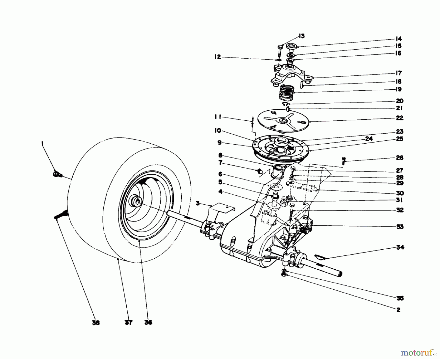 Toro Neu Mowers, Lawn & Garden Tractor Seite 1 57375 - Toro 8 hp Front Engine Rider, 1980 (0000001-0999999) TRANSAXLE & CLUTCH ASSEMBLY