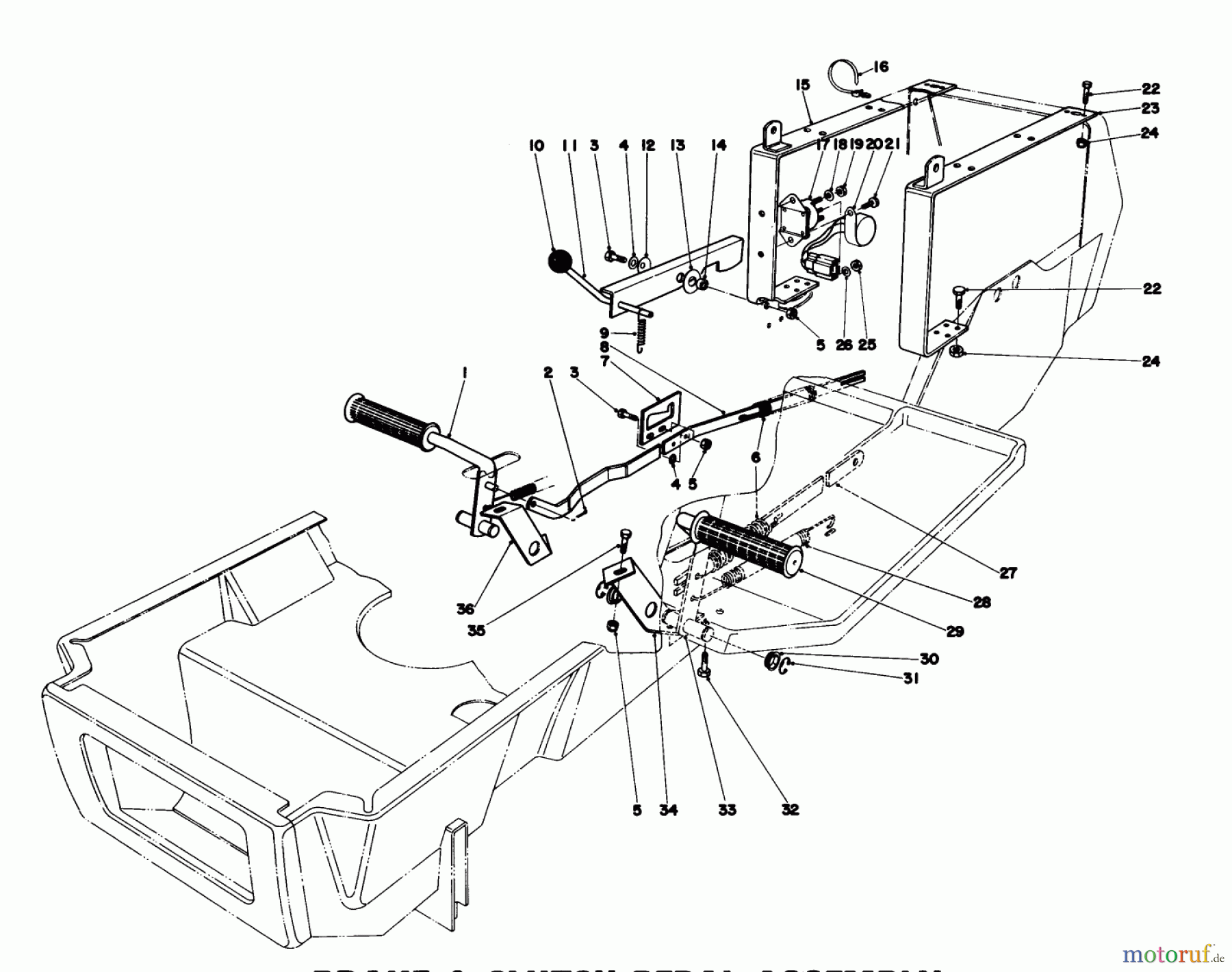  Toro Neu Mowers, Lawn & Garden Tractor Seite 1 57385 - Toro 11 hp Front Engine Rider, 1981 (1000001-1999999) BRAKE & CLUTCH PEDAL ASSEMBLY