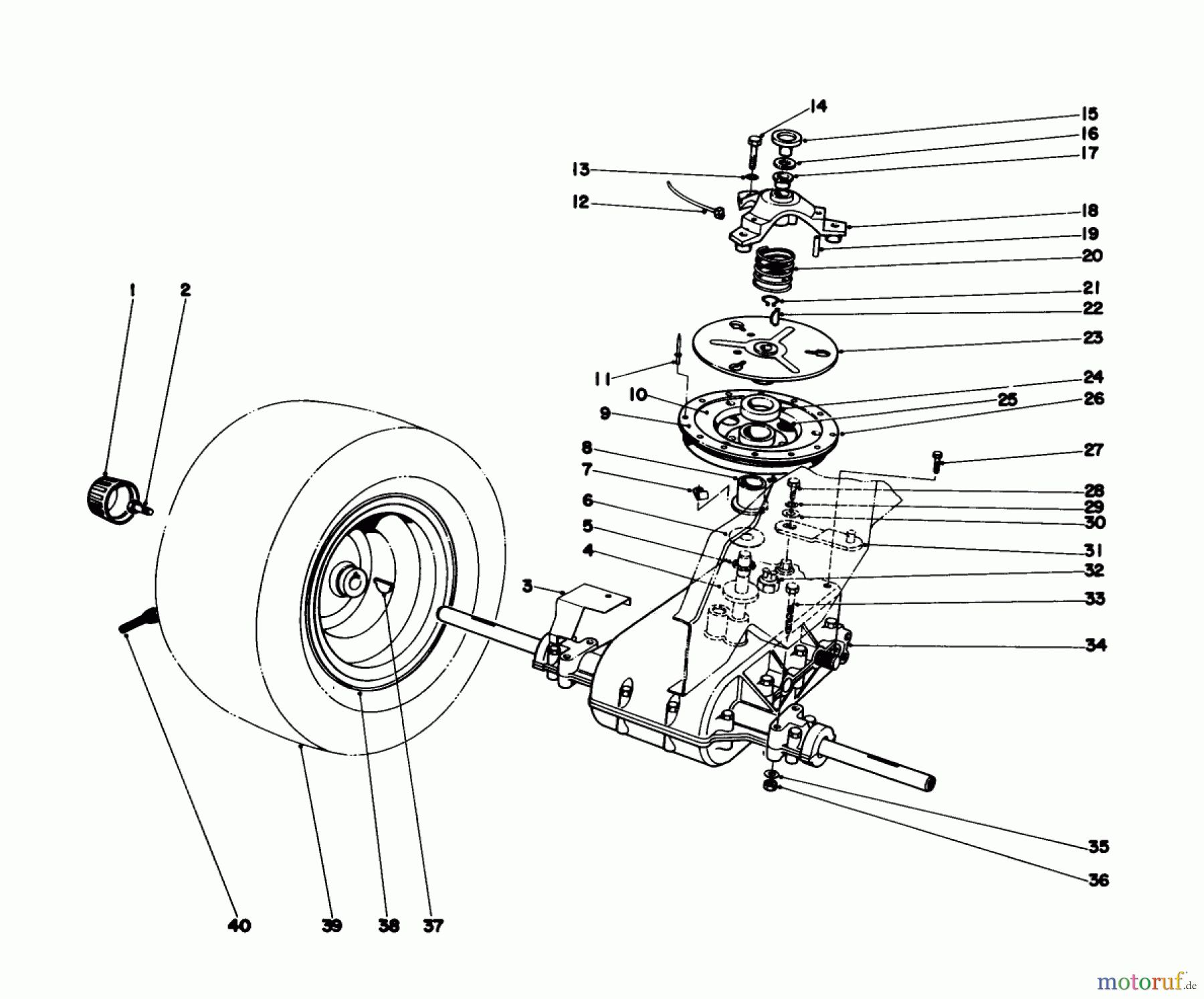 Toro Neu Mowers, Lawn & Garden Tractor Seite 1 57385 - Toro 11 hp Front Engine Rider, 1981 (1000001-1999999) TRANSAXLE & CLUTCH ASSEMBLY