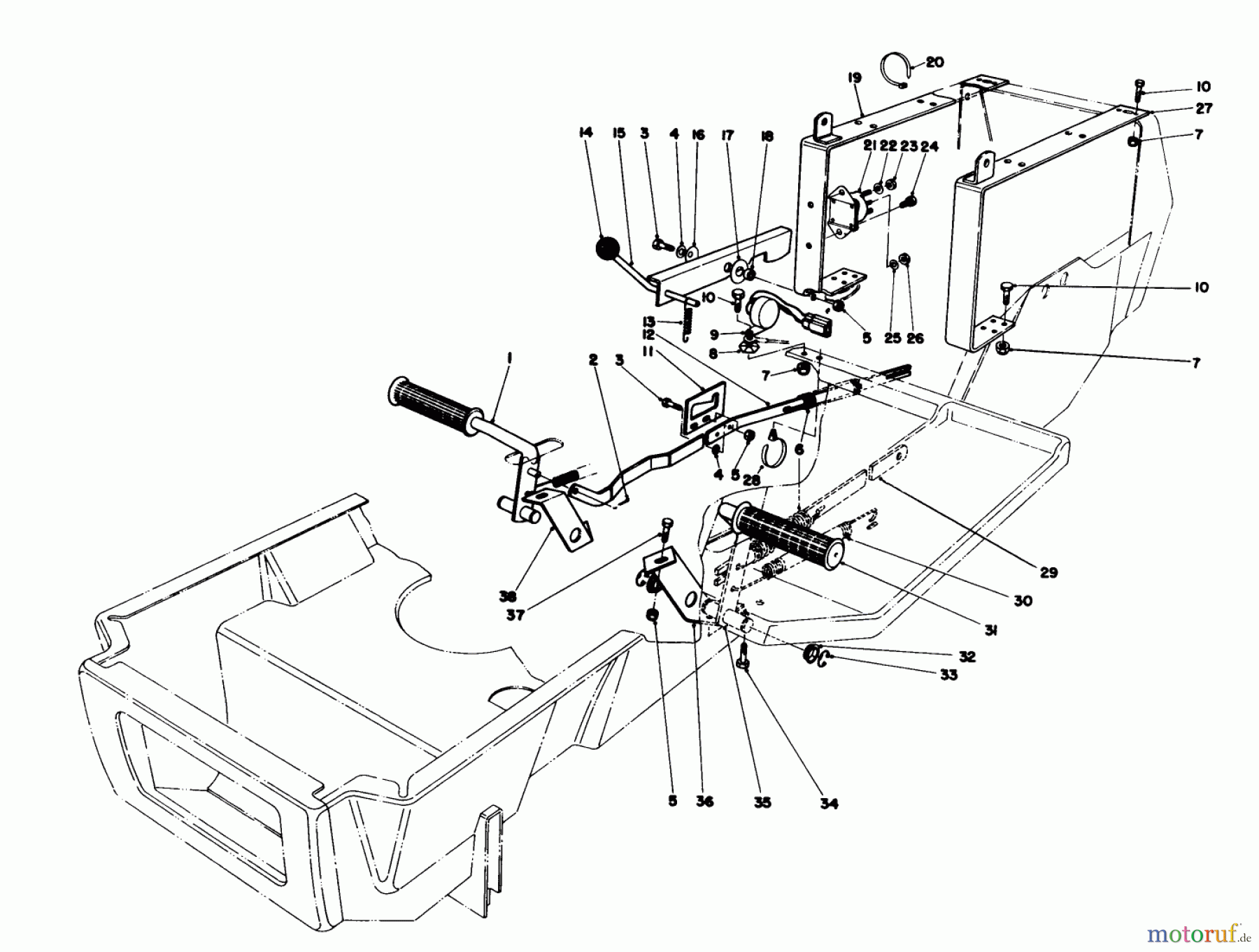  Toro Neu Mowers, Lawn & Garden Tractor Seite 1 57400 - Toro 12 hp Electric Start Lawn Tractor, 1988 (8000001-8999999) BRAKE & CLUTCH PEDAL ASSEMBLY