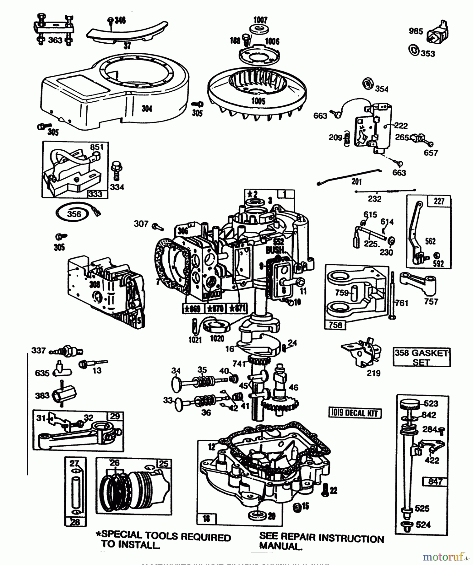  Toro Neu Mowers, Lawn & Garden Tractor Seite 1 57430 (12-44) - Toro 12-44 Pro Lawn Tractor, 1988 (8000001-8999999) ENGINE BRIGGS & STRATTON MODEL 281707-0165-01 #2