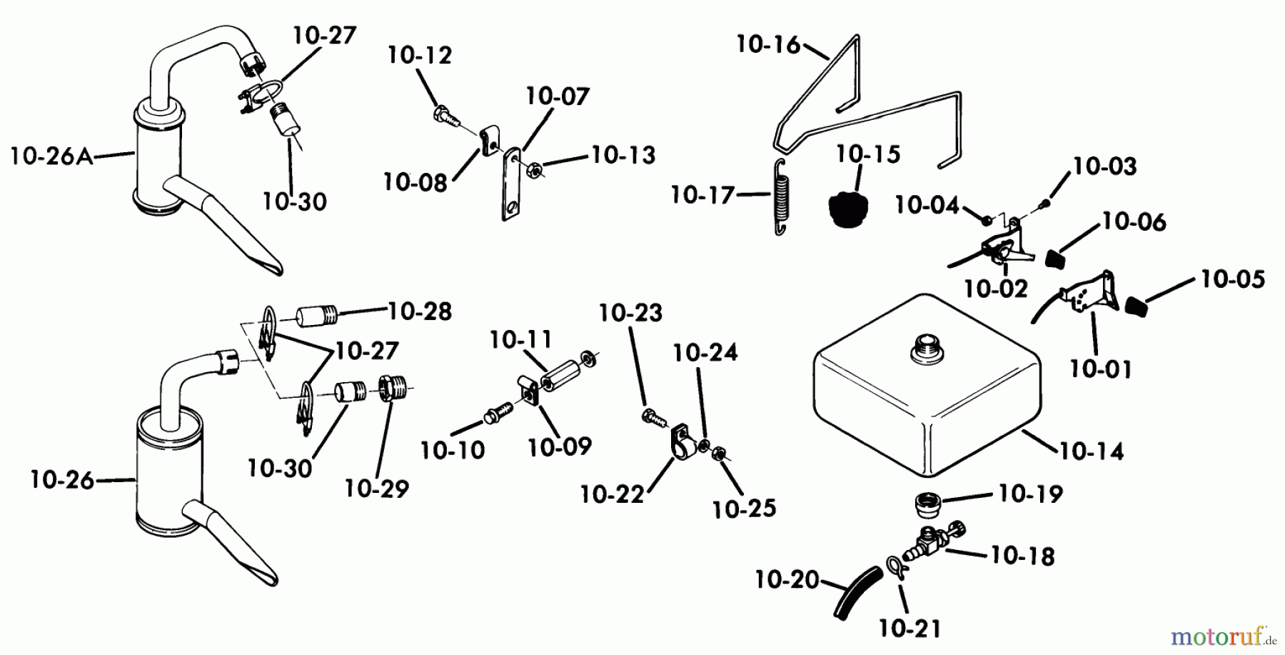  Toro Neu Mowers, Lawn & Garden Tractor Seite 1 61-10K803 (B-100) - Toro B-100 8-Speed Tractor, 1976 10.000 FUEL AND EXHAUST SYSTEMS (FIG. 10)