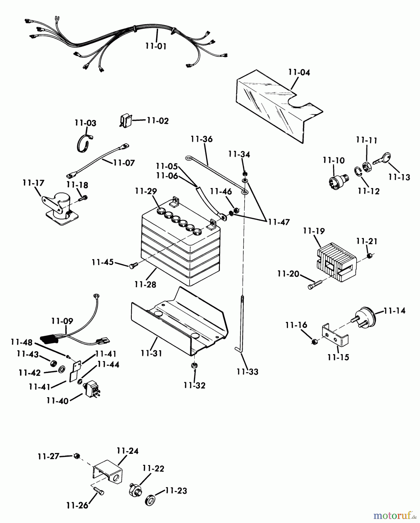 Toro Neu Mowers, Lawn & Garden Tractor Seite 1 61-10K803 (B-100) - Toro B-100 8-Speed Tractor, 1976 11.000 ELECTRICAL SYSTEM(FIG. 11)