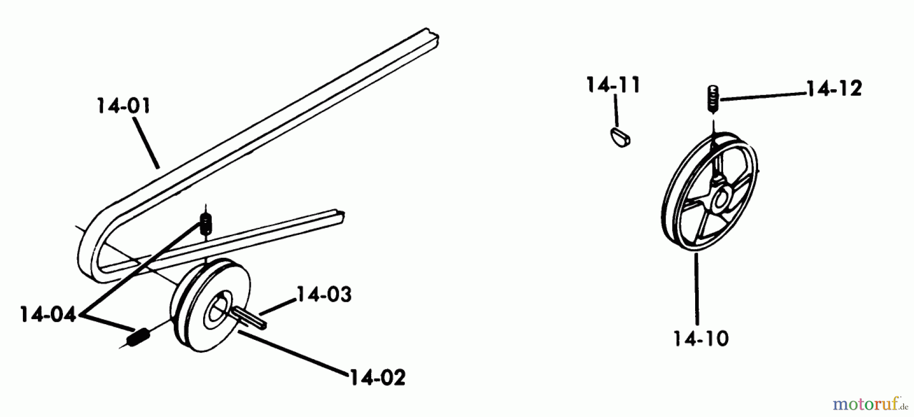 Toro Neu Mowers, Lawn & Garden Tractor Seite 1 61-10K803 (B-100) - Toro B-100 8-Speed Tractor, 1976 14.000 DRIVE BELTS AND PULLEYS (FIG. 14A)