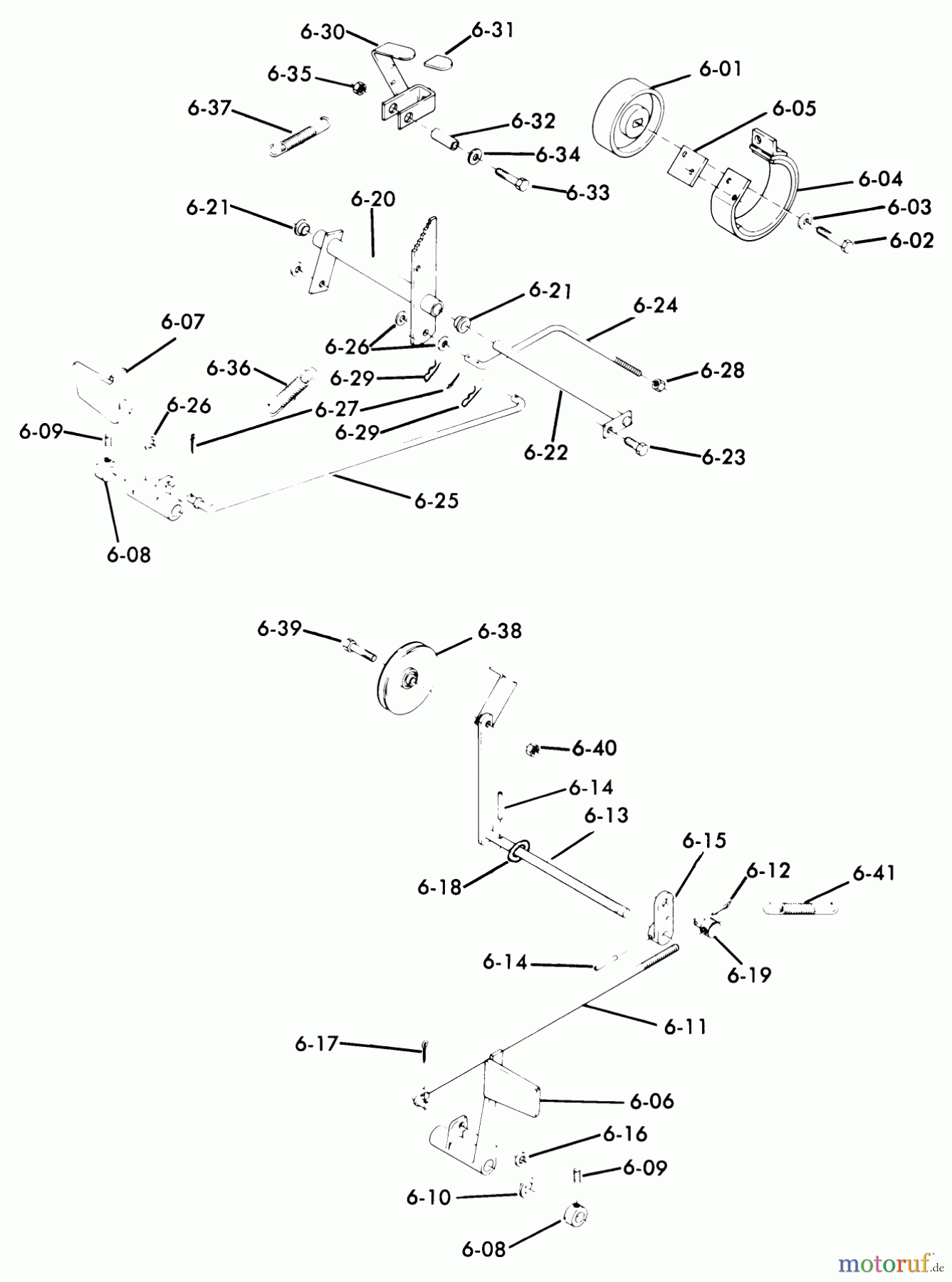 Toro Neu Mowers, Lawn & Garden Tractor Seite 1 61-10K803 (B-100) - Toro B-100 8-Speed Tractor, 1976 6.000 BRAKE/CLUTCH LINKAGE (FIG. 6)