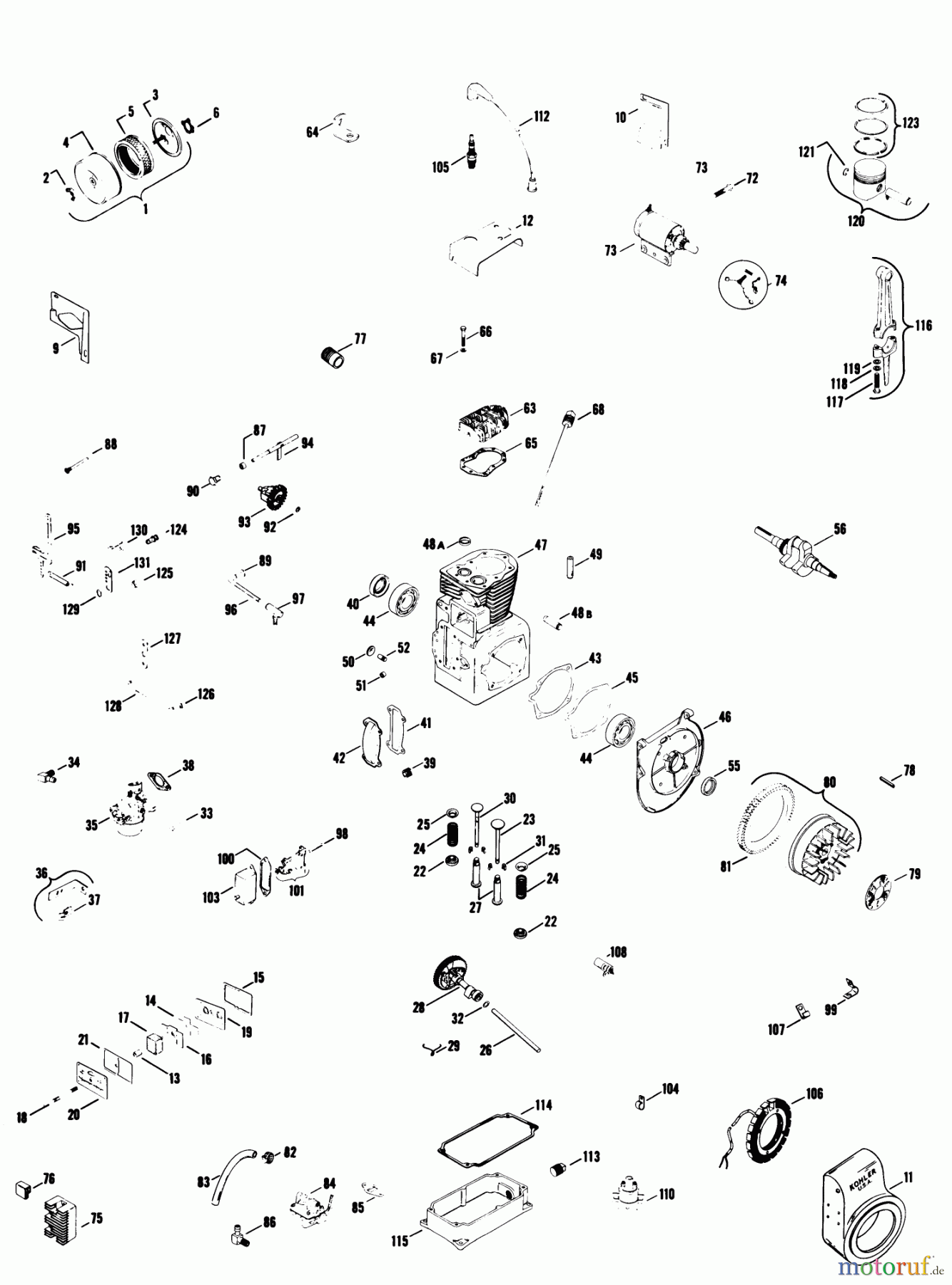 Toro Neu Mowers, Lawn & Garden Tractor Seite 1 61-10K803 (B-100) - Toro B-100 8-Speed Tractor, 1976 KOHLER 10 H.P. ENGINE K241S, SPEC 46636D