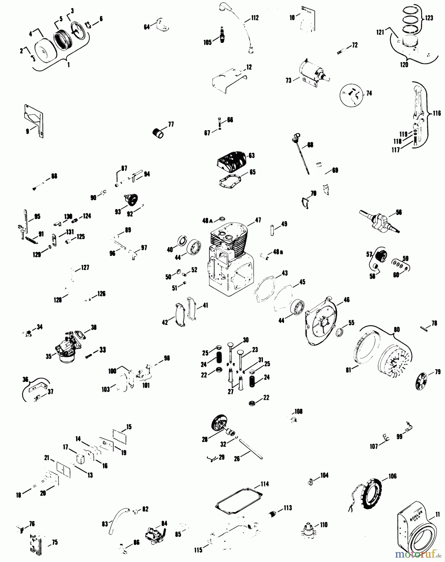 Toro Neu Mowers, Lawn & Garden Tractor Seite 1 61-10K803 (B-100) - Toro B-100 8-Speed Tractor, 1976 KOHLER 12 H.P. ENGINE K301S, SPEC 47421D