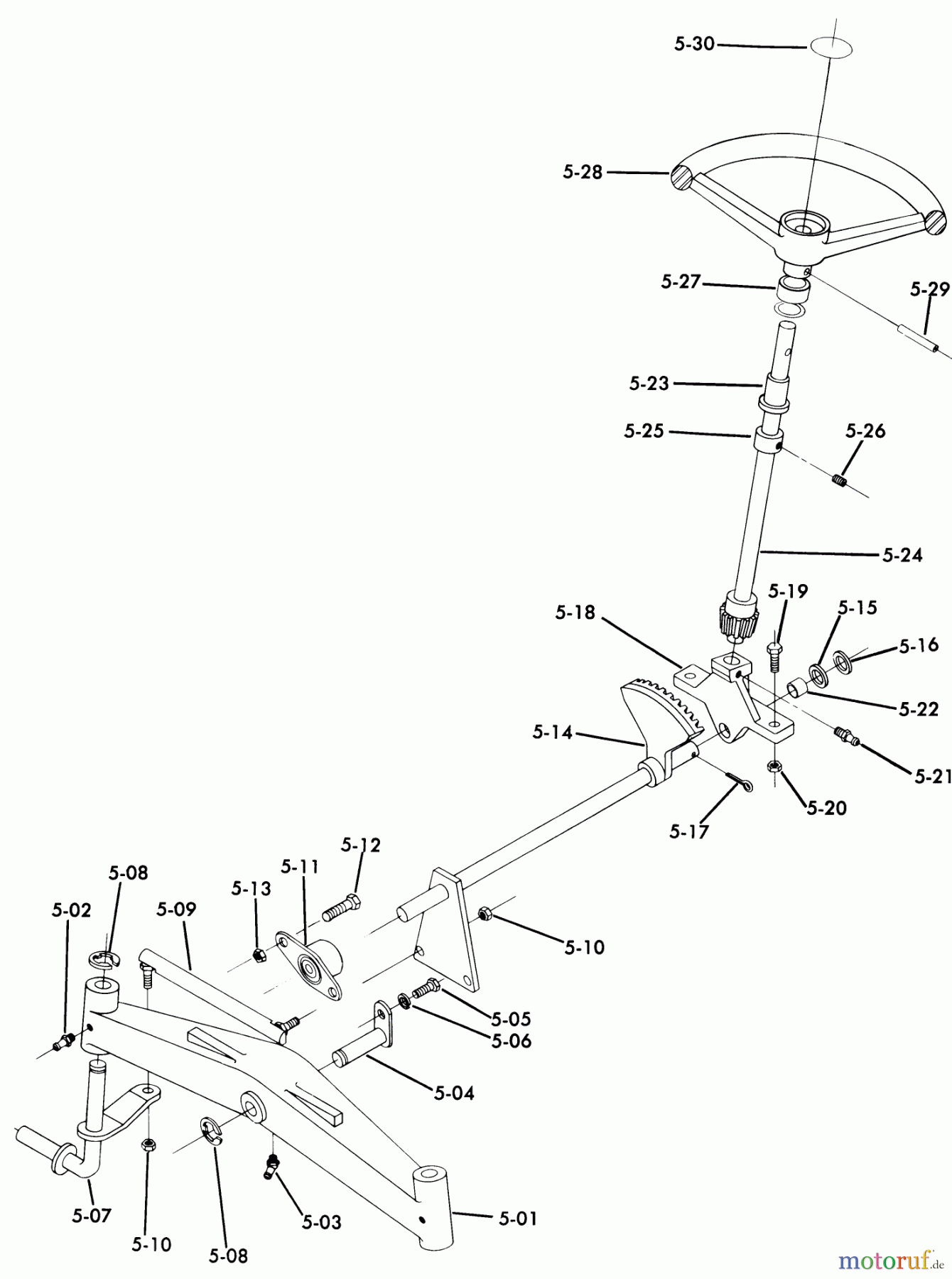 Toro Neu Mowers, Lawn & Garden Tractor Seite 1 61-10K802 (B-100) - Toro B-100 8-Speed Tractor, 1976 FRONT AXLE AND STEERING