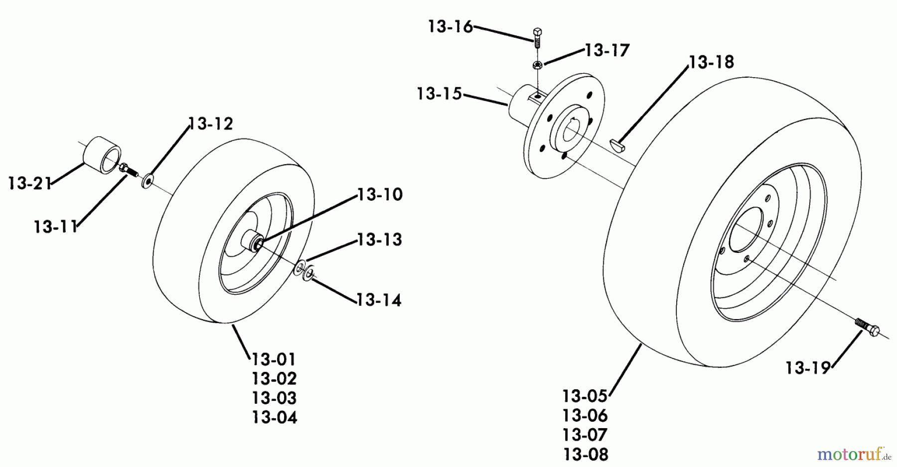 Toro Neu Mowers, Lawn & Garden Tractor Seite 1 61-16KS01 (C-160) - Toro C-160 Automatic Tractor, 1976 13.000 WHEELS AND TIRES