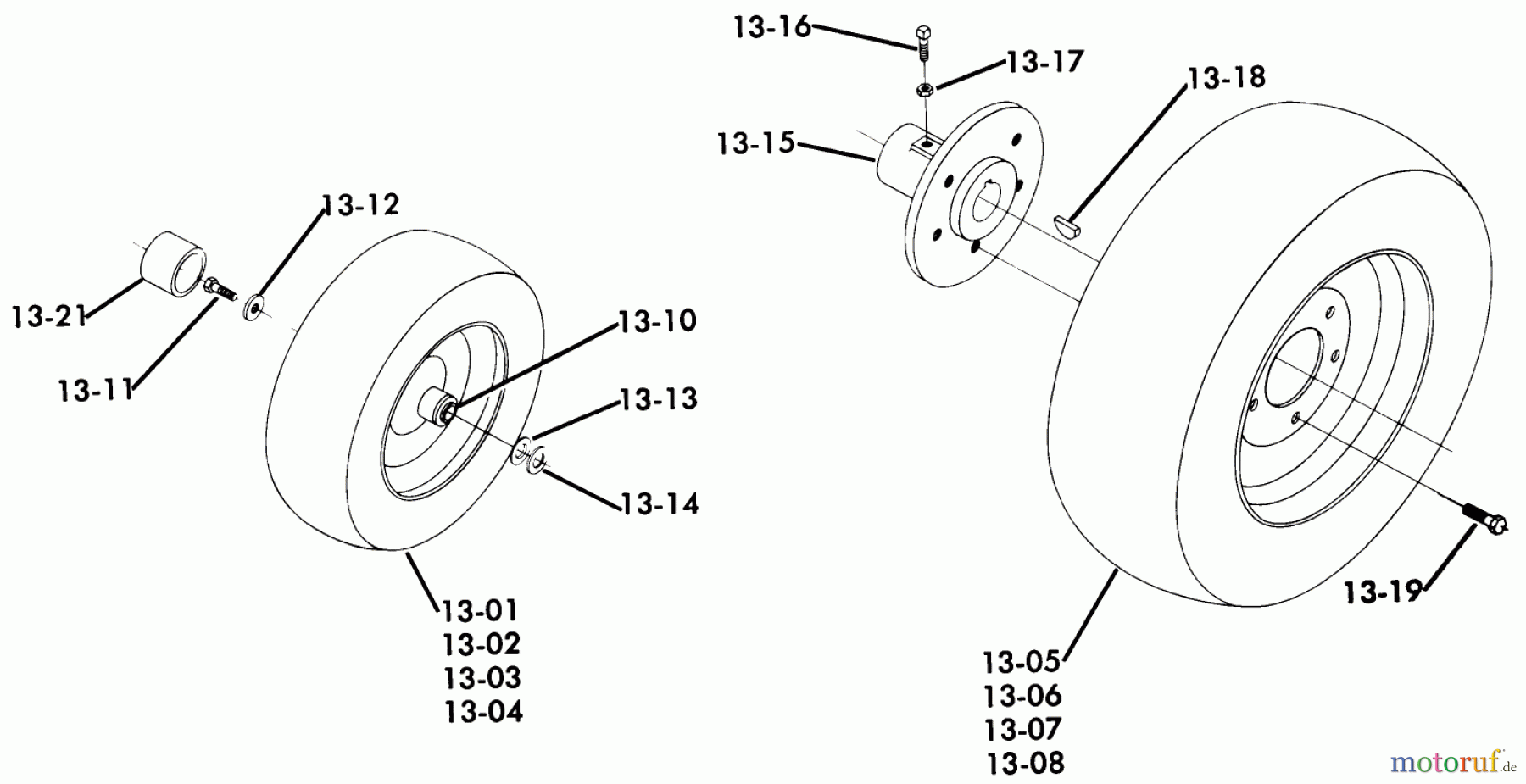 Toro Neu Mowers, Lawn & Garden Tractor Seite 1 61-12KS03 (C-120) - Toro C-120 Automatic Tractor, 1976 WHEELS AND TIRES HARDWARE