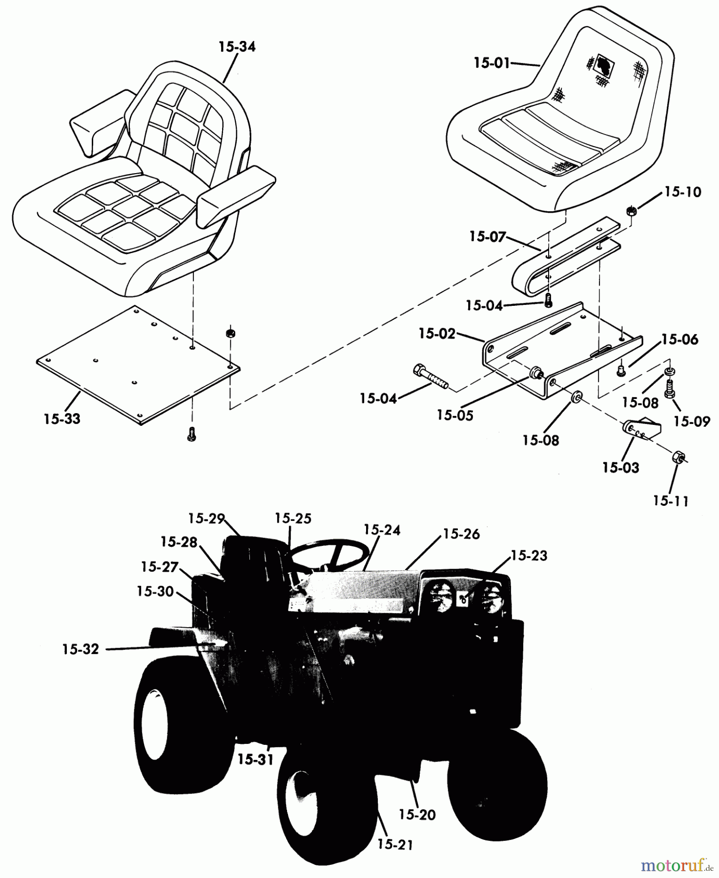 Toro Neu Mowers, Lawn & Garden Tractor Seite 1 61-20KS02 (D-200) - Toro D-200 Automatic Tractor, 1976 15.000 SEATS, DECALS, MISC. TRIM
