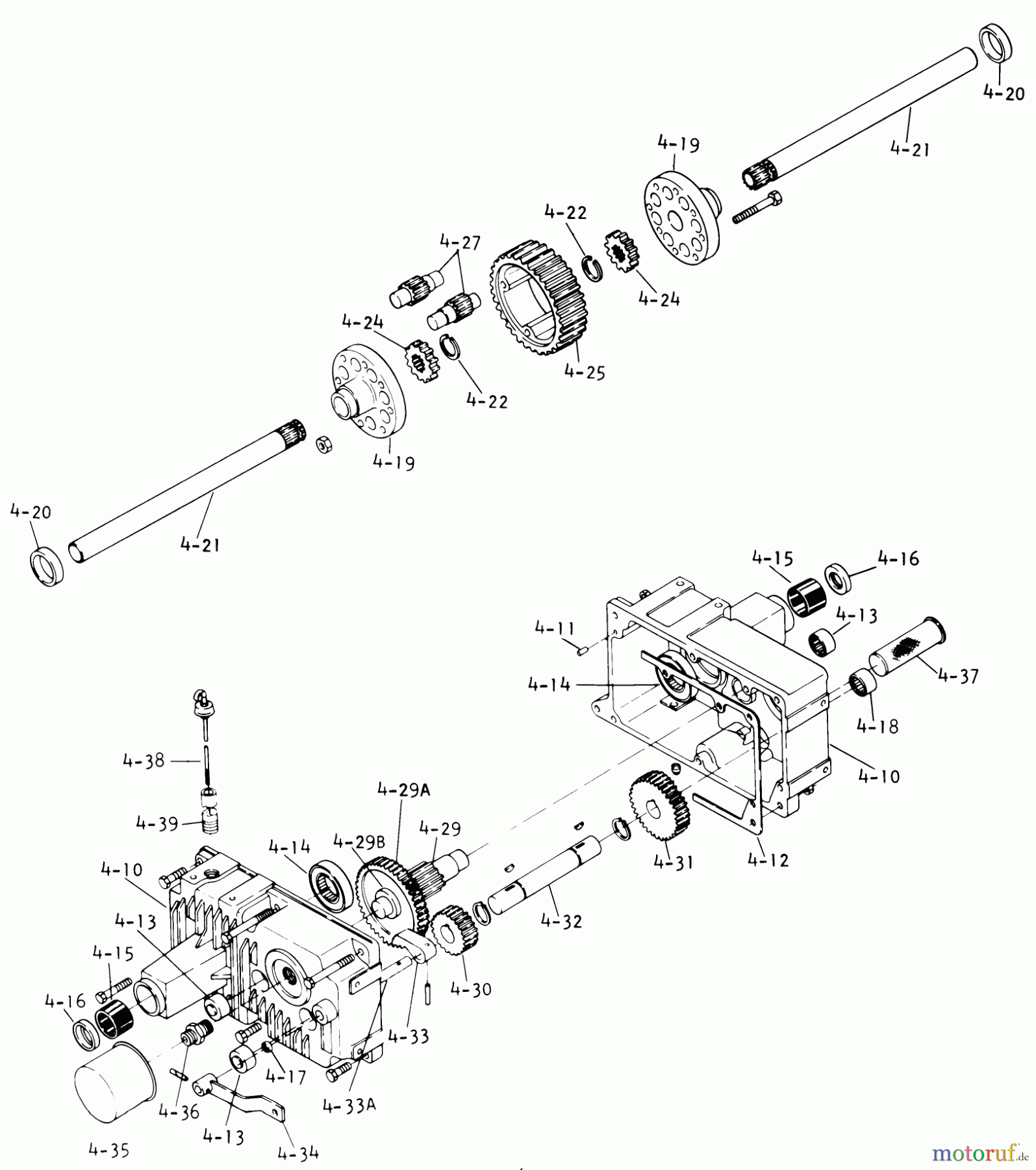 Toro Neu Mowers, Lawn & Garden Tractor Seite 1 61-20KS02 (D-200) - Toro D-200 Automatic Tractor, 1976 4.010 TRANSAXLE TRANSMISSION-COMPONENT PARTS