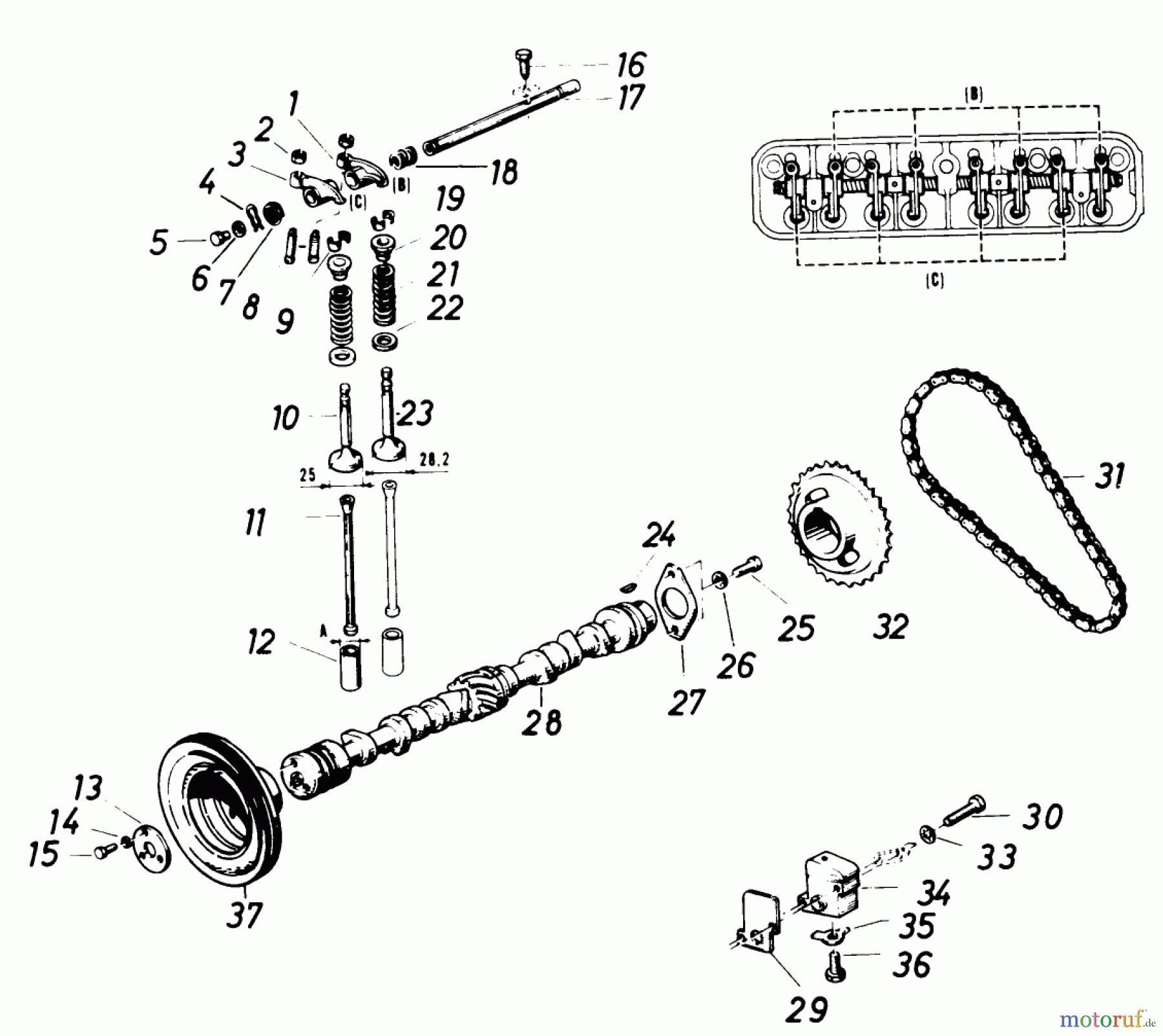 Toro Neu Mowers, Lawn & Garden Tractor Seite 1 61-20RG01 (D-250) - Toro D-250 10-Speed Tractor, 1976 CAMSHAFT AND VALVES