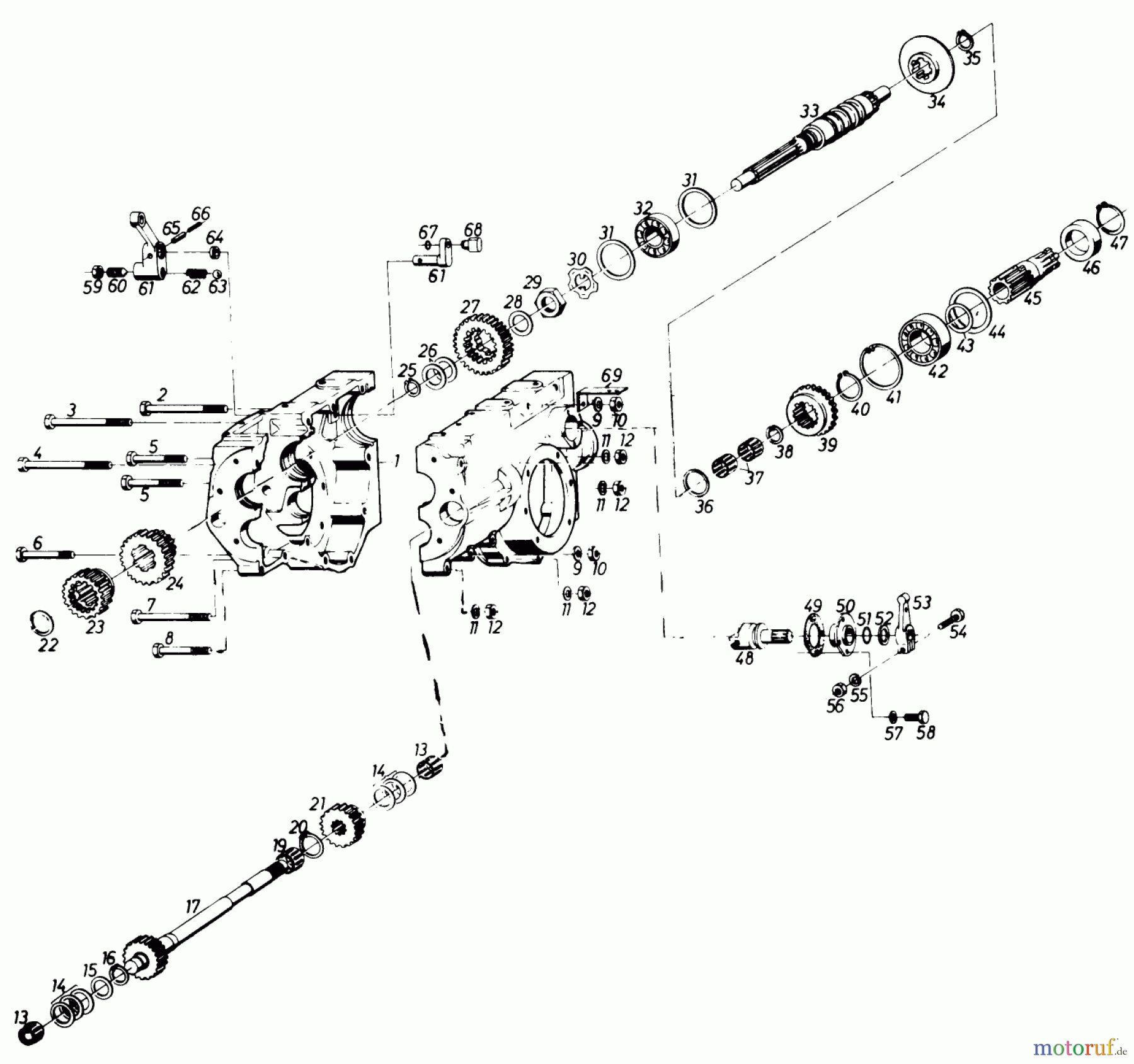  Toro Neu Mowers, Lawn & Garden Tractor Seite 1 61-20RG01 (D-250) - Toro D-250 10-Speed Tractor, 1976 GEAR BOX, WORM SHAFT AND COUNTER SHAFT