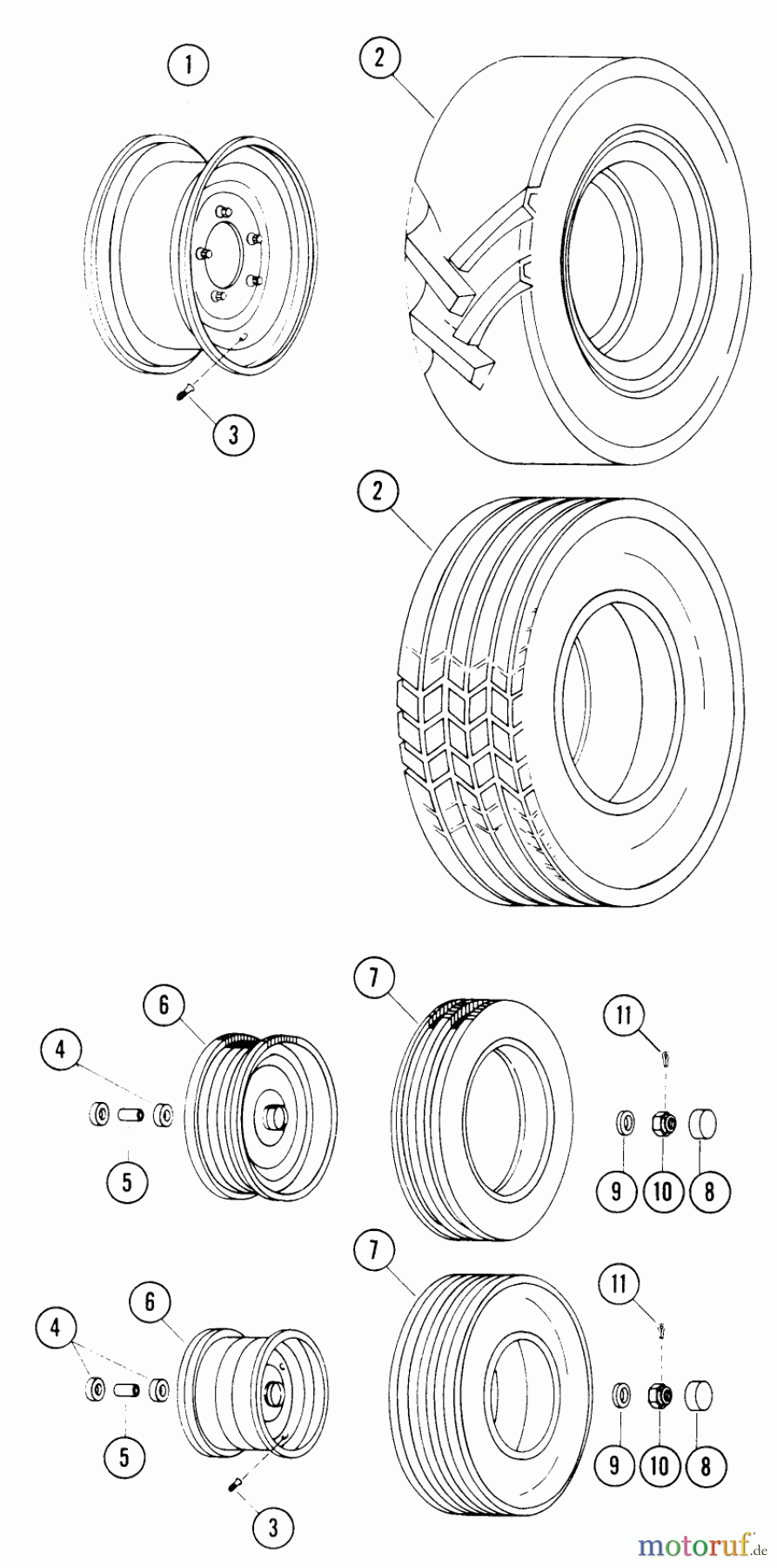 Toro Neu Mowers, Lawn & Garden Tractor Seite 1 61-20RG01 (D-250) - Toro D-250 10-Speed Tractor, 1976 WHEELS, TIRES, DECALS AND MISC.