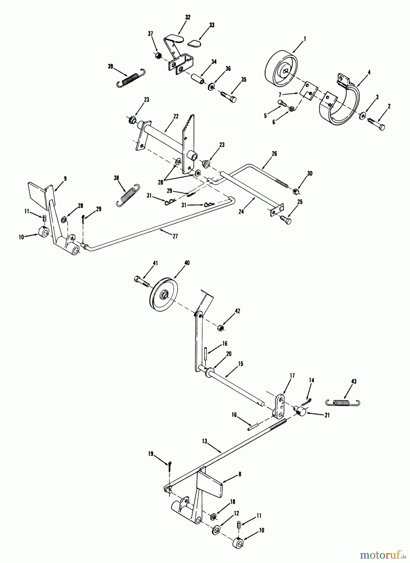 Toro Neu Mowers, Lawn & Garden Tractor Seite 1 71-07K801 (B-60) - Toro B-60 8-Speed Tractor, 1977 BRAKE/CLUTCH & SPEED CONTROL LINKAGE