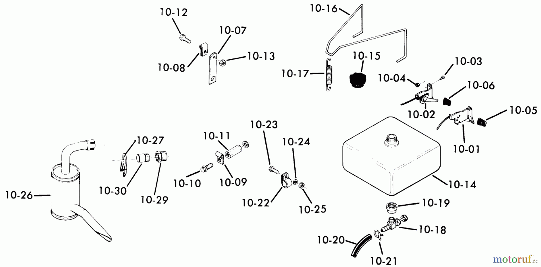 Toro Neu Mowers, Lawn & Garden Tractor Seite 1 71-16K801 (C-160) - Toro C-160 8-Speed Tractor, 1977 10.000 FUEL AND EXHAUST SYSTEMS