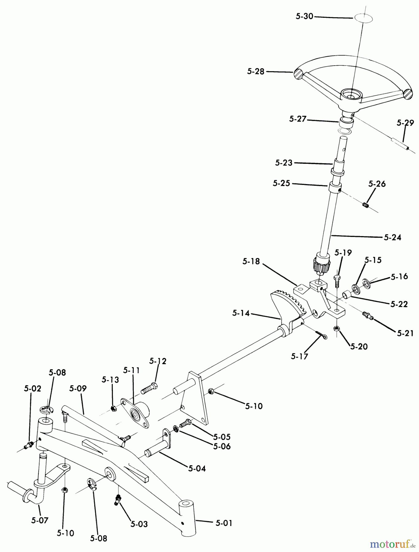  Toro Neu Mowers, Lawn & Garden Tractor Seite 1 71-16K801 (C-160) - Toro C-160 8-Speed Tractor, 1977 5.000 FRONT AXLE AND STEERING