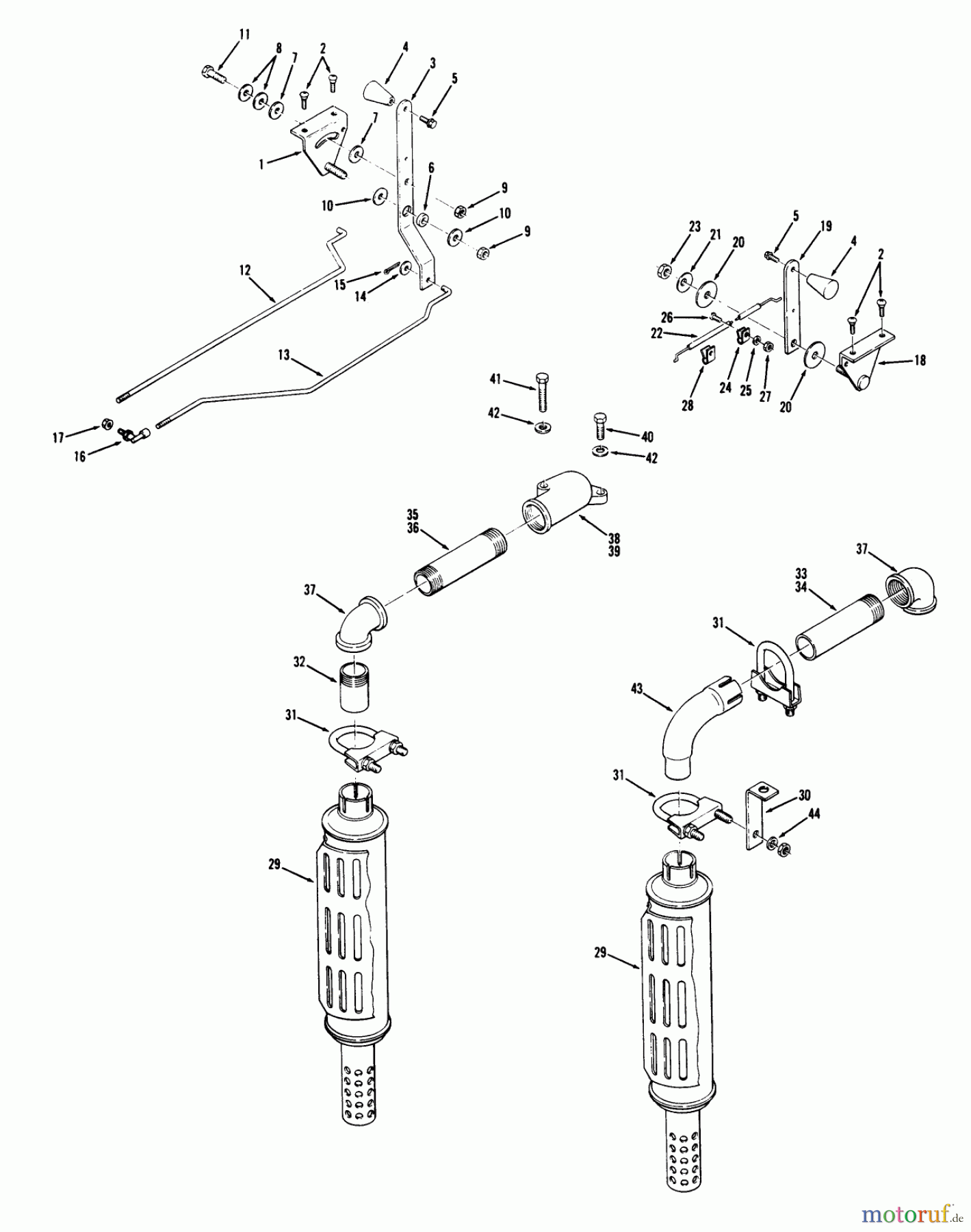 Toro Neu Mowers, Lawn & Garden Tractor Seite 1 71-16OS01 (D-160) - Toro D-160 Automatic Tractor, 1977 CHOKE AND THROTTLE CONTROLS, AND EXHAUST SYSTEMS