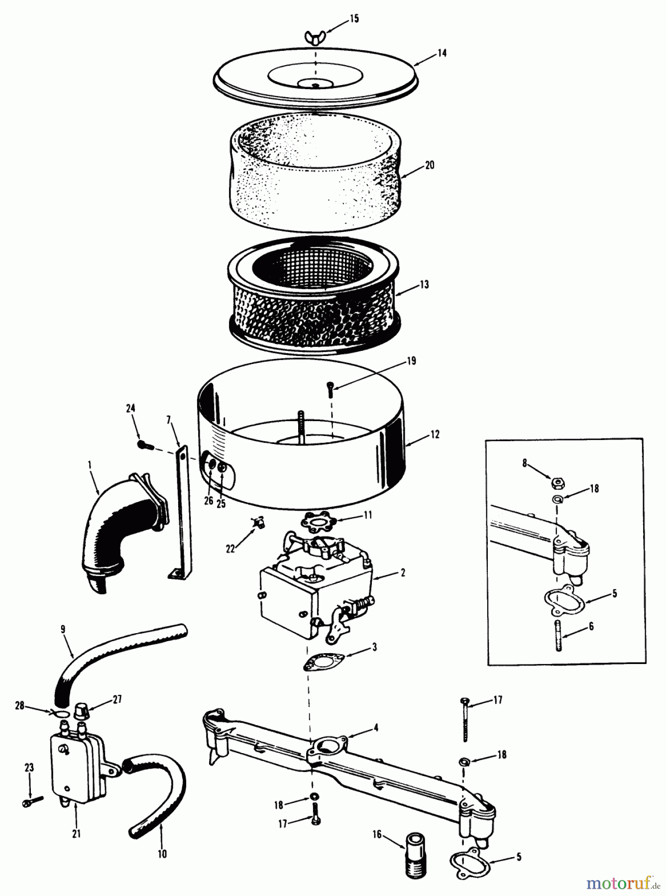 Toro Neu Mowers, Lawn & Garden Tractor Seite 1 71-16OS01 (D-160) - Toro D-160 Automatic Tractor, 1977 D-160 ONAN ENGINE, FUEL AND INTAKE GROUP