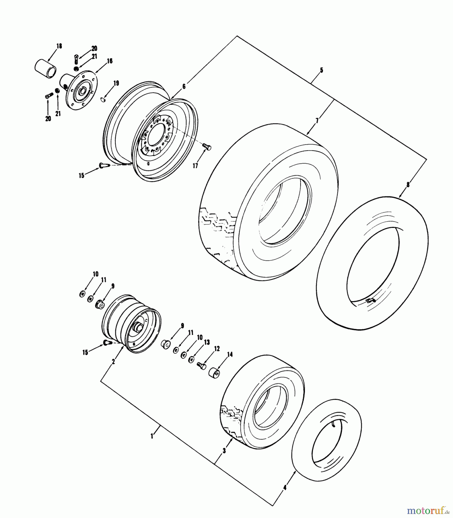  Toro Neu Mowers, Lawn & Garden Tractor Seite 1 71-16OS01 (D-160) - Toro D-160 Automatic Tractor, 1977 WHEELS AND TIRES
