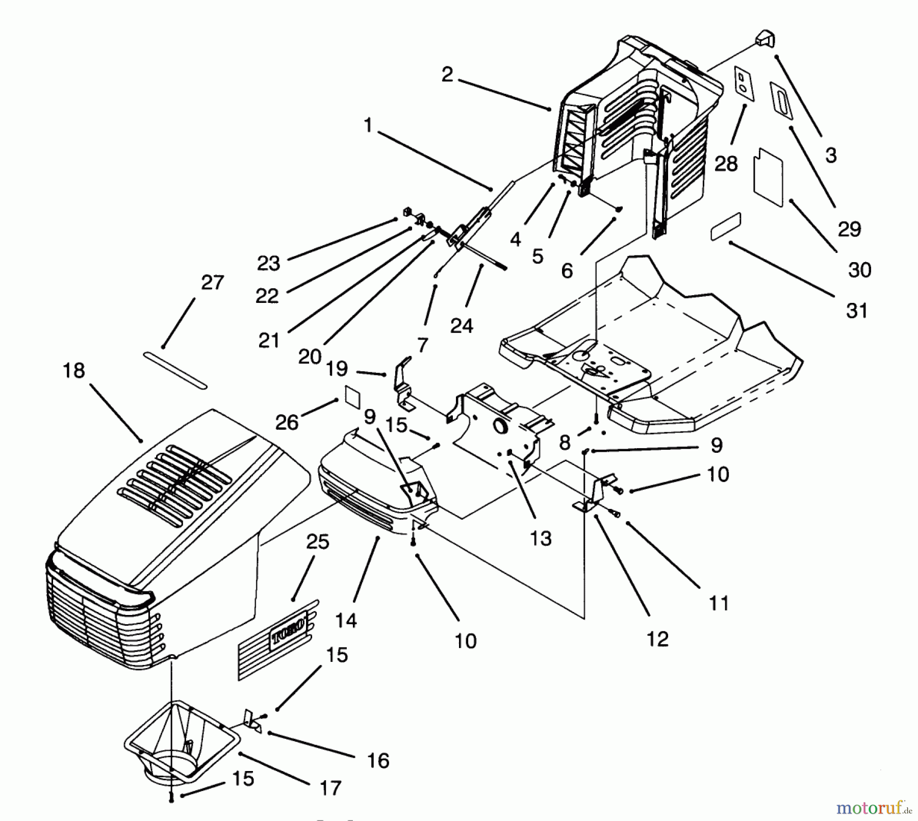  Toro Neu Mowers, Lawn & Garden Tractor Seite 1 71200 (12-32XL) - Toro 12-32XL Lawn Tractor, 1993 (3900001-3999999) HOOD ASSEMBLY