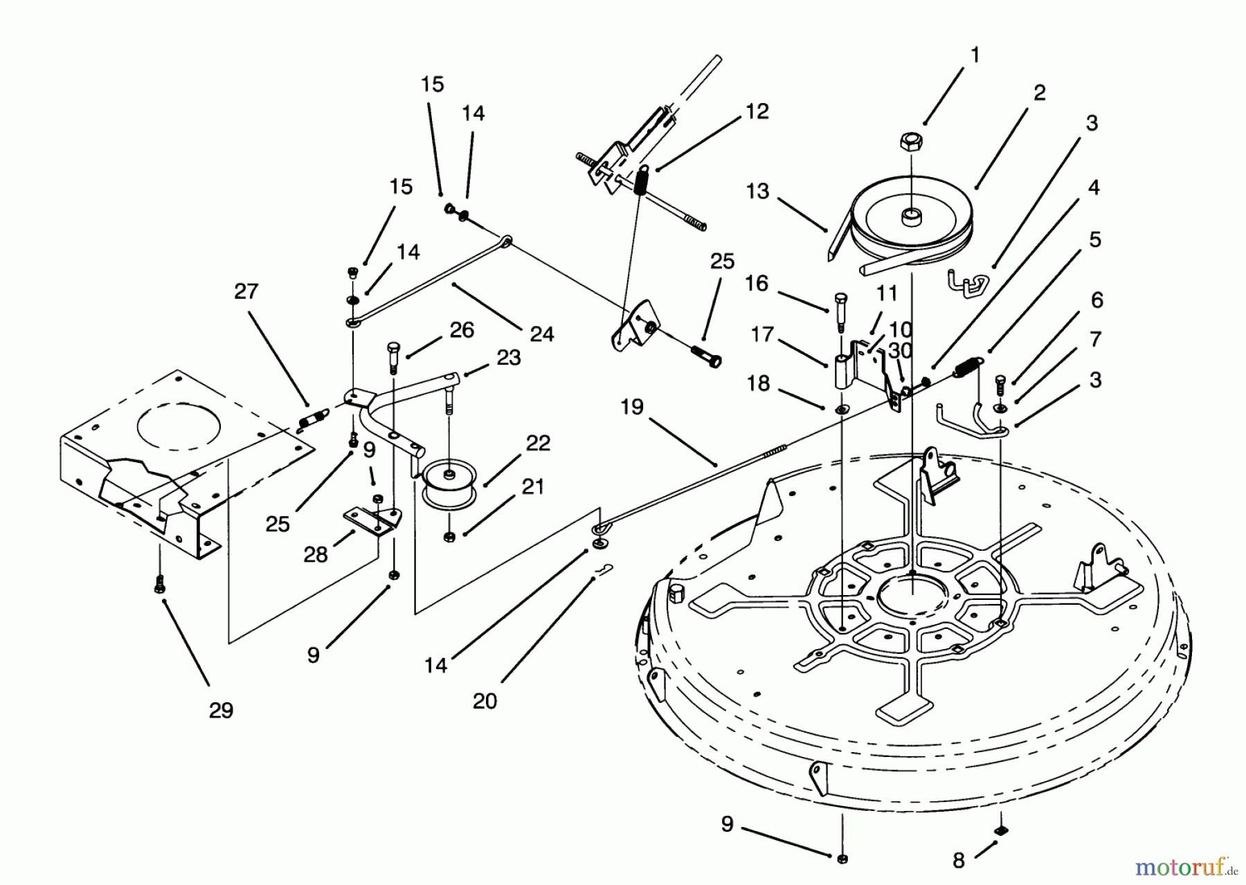  Toro Neu Mowers, Lawn & Garden Tractor Seite 1 71200 (12-32XL) - Toro 12-32XL Lawn Tractor, 1993 (3900001-3999999) PULLEY & BELT ASSEMBLY (32