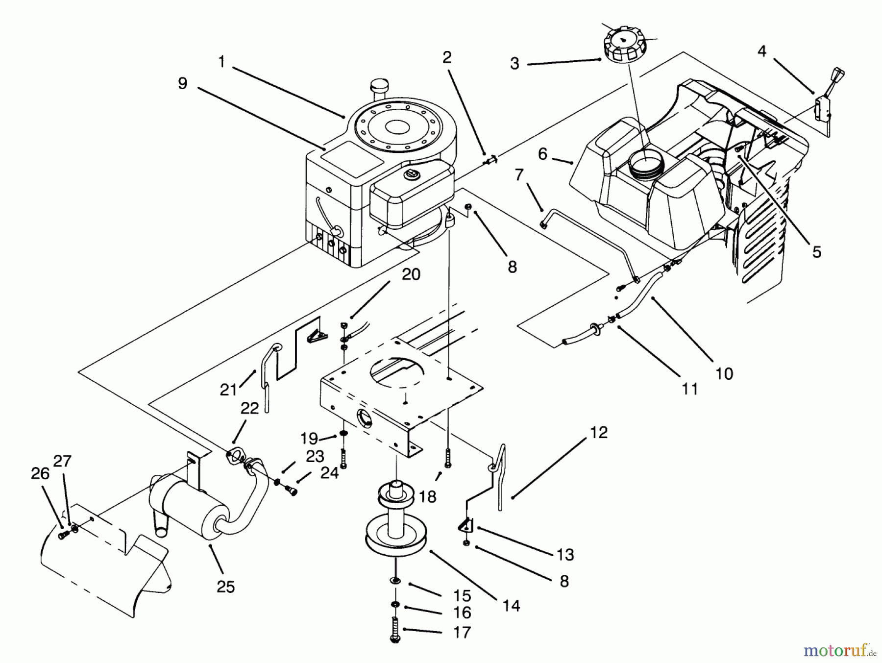 Toro Neu Mowers, Lawn & Garden Tractor Seite 1 71202 (12-38XL) - Toro 12-38XL Lawn Tractor, 1993 (3900001-3999999) ENGINE ASSEMBLY
