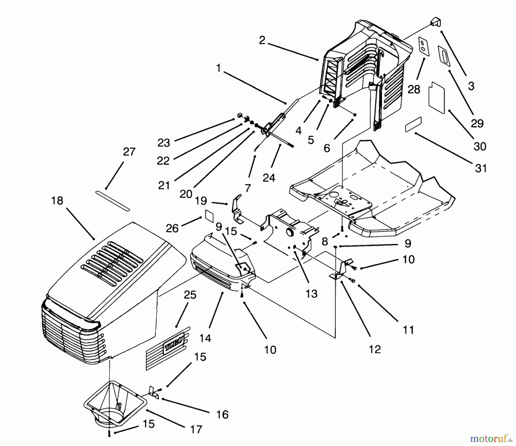 Toro Neu Mowers, Lawn & Garden Tractor Seite 1 71202 (12-38XL) - Toro 12-38XL Lawn Tractor, 1993 (3900001-3999999) HOOD ASSEMBLY