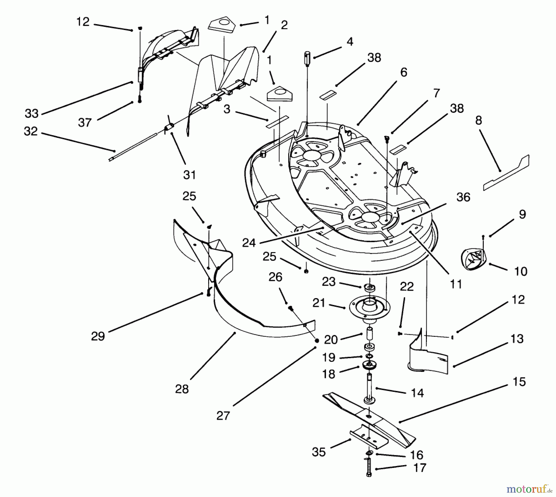 Toro Neu Mowers, Lawn & Garden Tractor Seite 1 71202 (12-38XL) - Toro 12-38XL Lawn Tractor, 1993 (3900001-3999999) HOUSING & SPINDLE ASSEMBLY (38